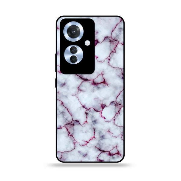 Oppo Reno 11F - White Marble Design 1- Premium Printed Glass soft Bumper shock Proof Case CS-26778