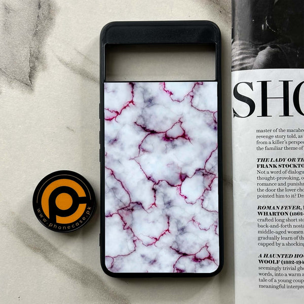 Google Pixel 8 Pro - White Marble Series - Premium Printed Glass soft Bumper shock Proof Case