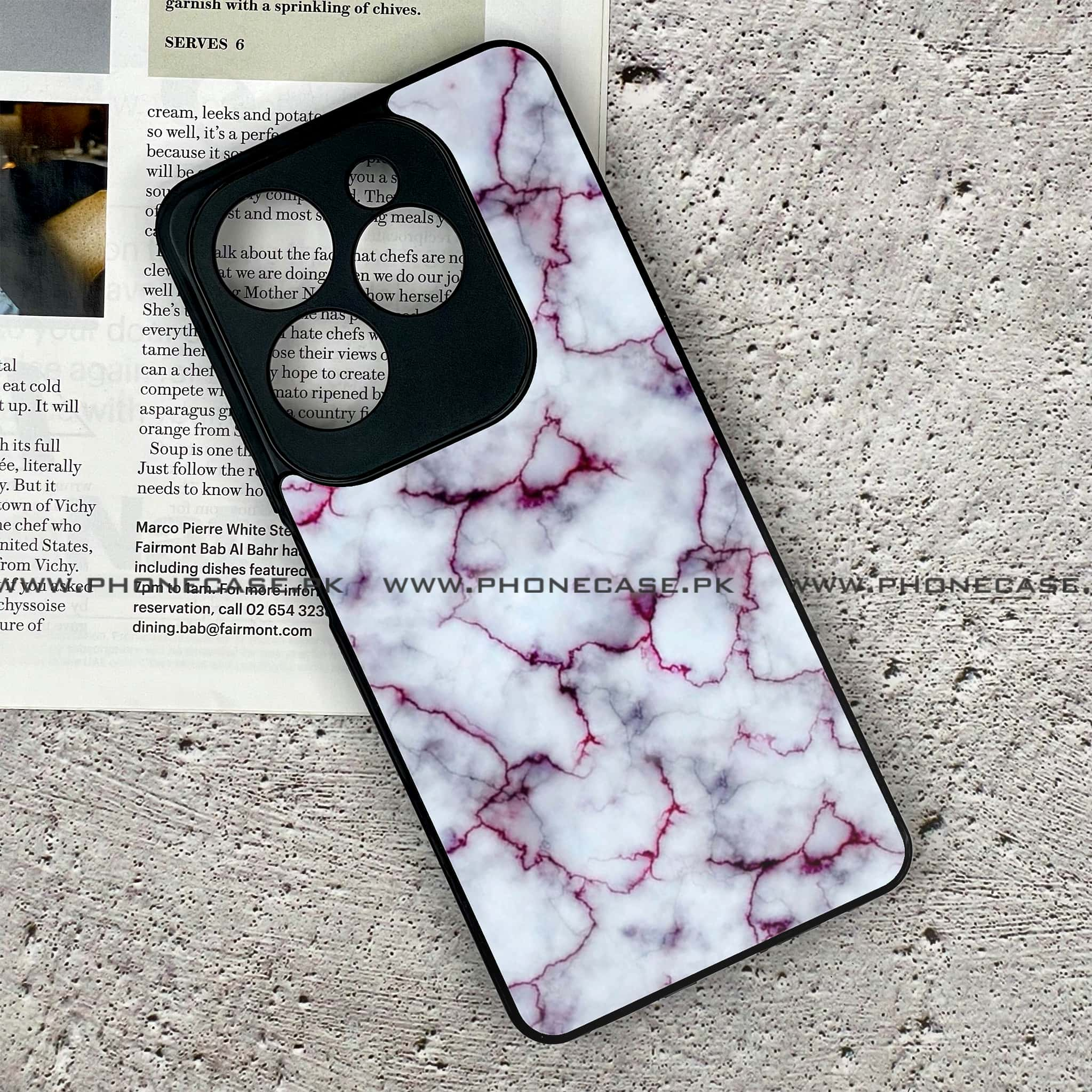 Infinix Hot 40 Pro - White Marble Series - Premium Printed Glass soft Bumper shock Proof Case