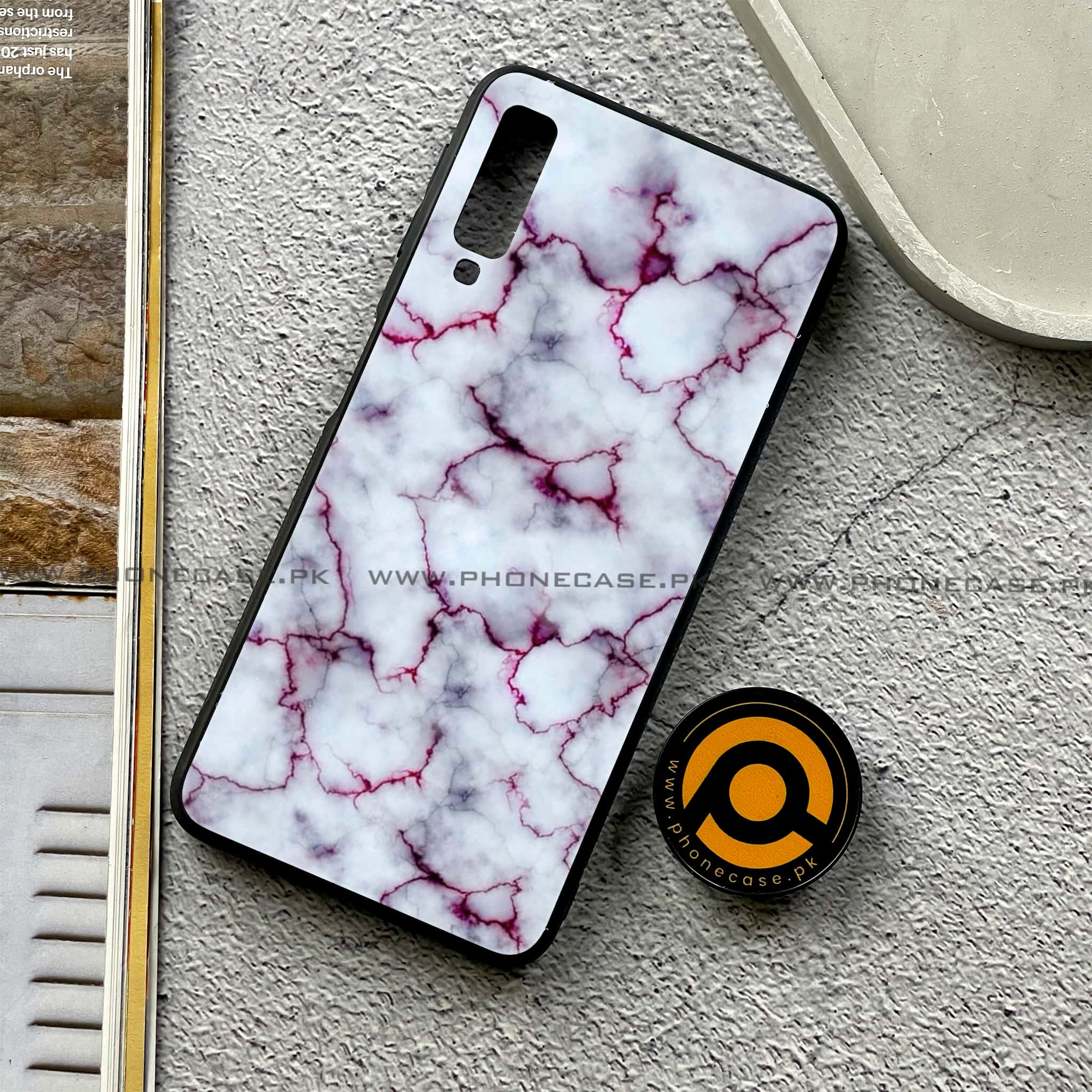 Galaxy A7 2018 - White Marble series - Premium Printed Metal soft Bumper shock Proof Case