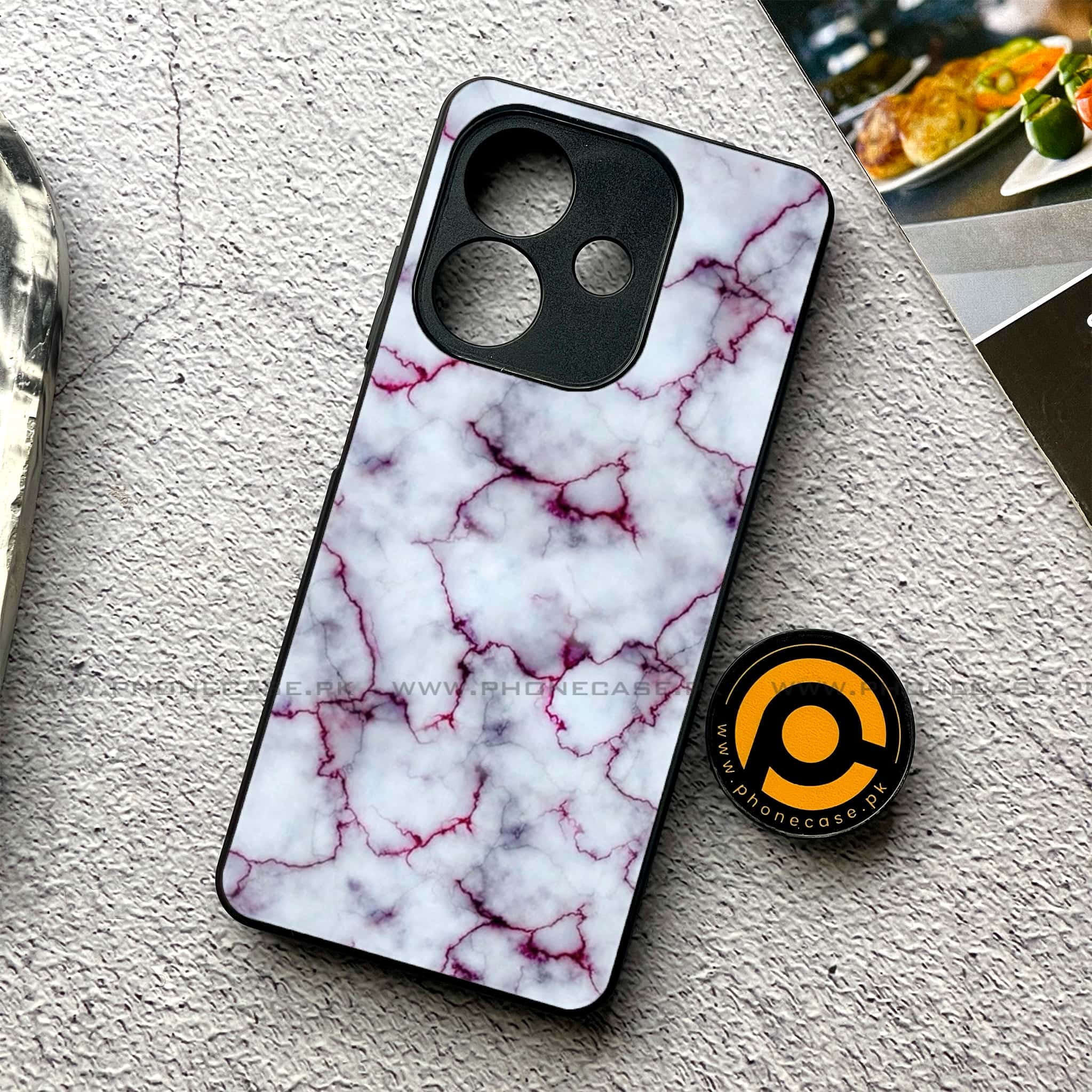 Oppo A5i - White Marble Series - Premium Metal Printed soft Bumper shock Proof Case