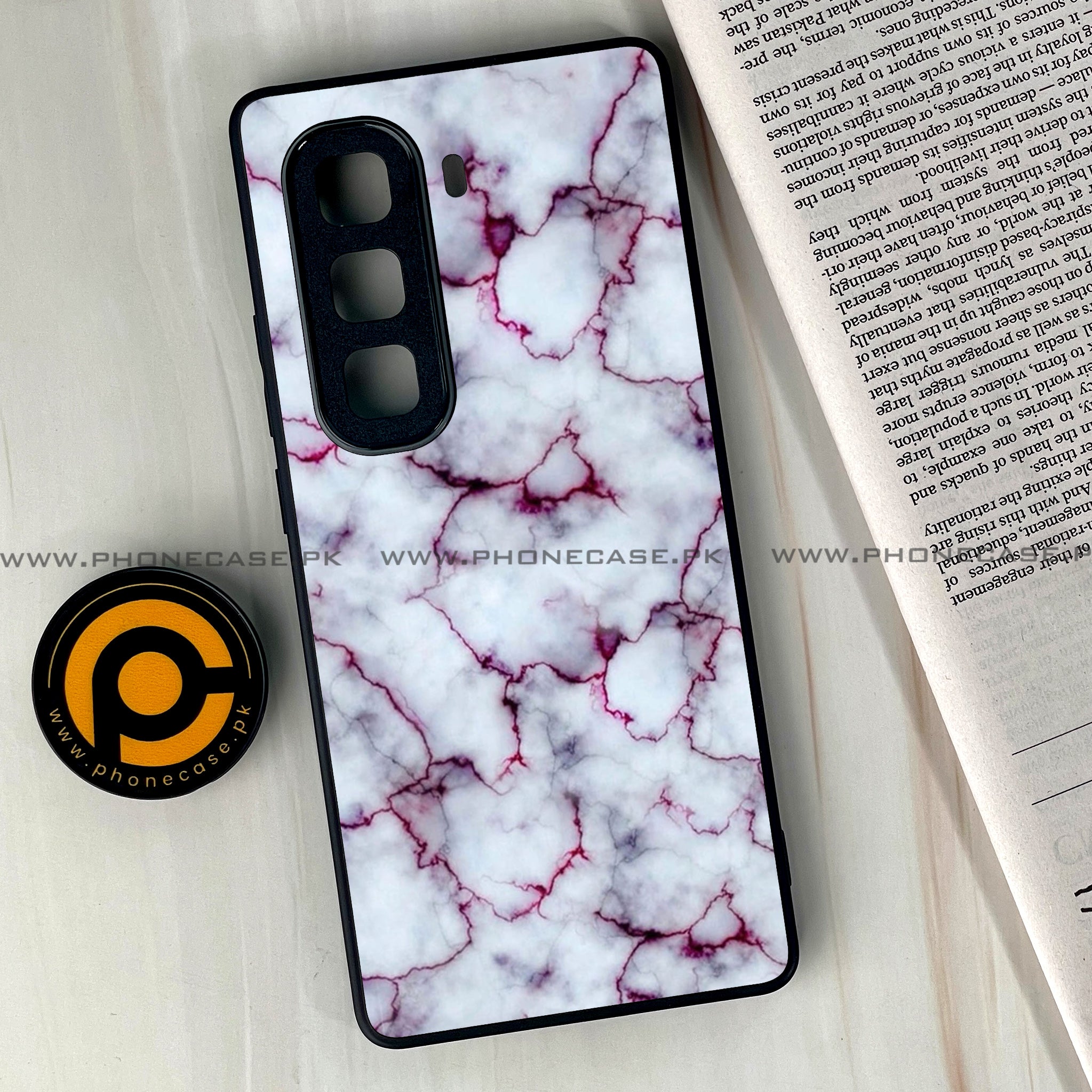 Infinix Hot 50 Pro Plus - White Marble series - Premium Printed Glass soft Bumper shock Proof Case