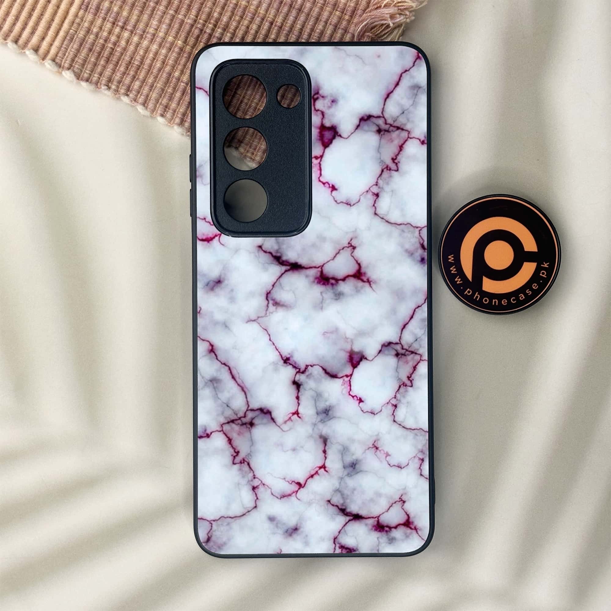 Oppo A5 2025 - White Marble Series - Premium Metal Printed soft Bumper shock Proof Case