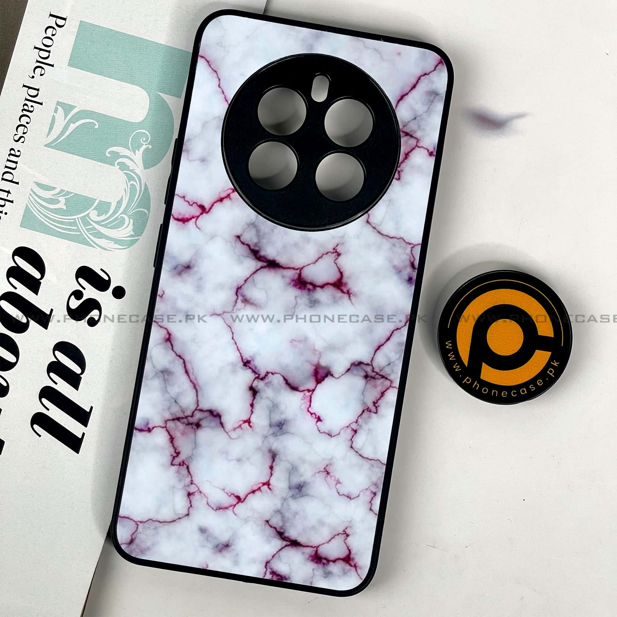 Realme 12 - White Marble series - Premium Printed Glass soft Bumper shock Proof Case