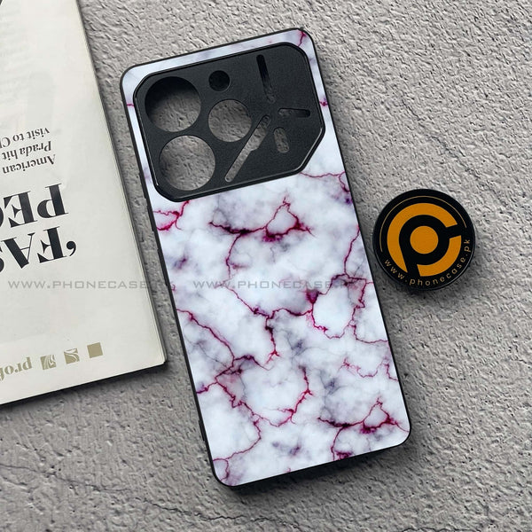 Tecno Pova 6 Pro - White Marble Series - Premium Printed Glass soft Bumper shock Proof Case