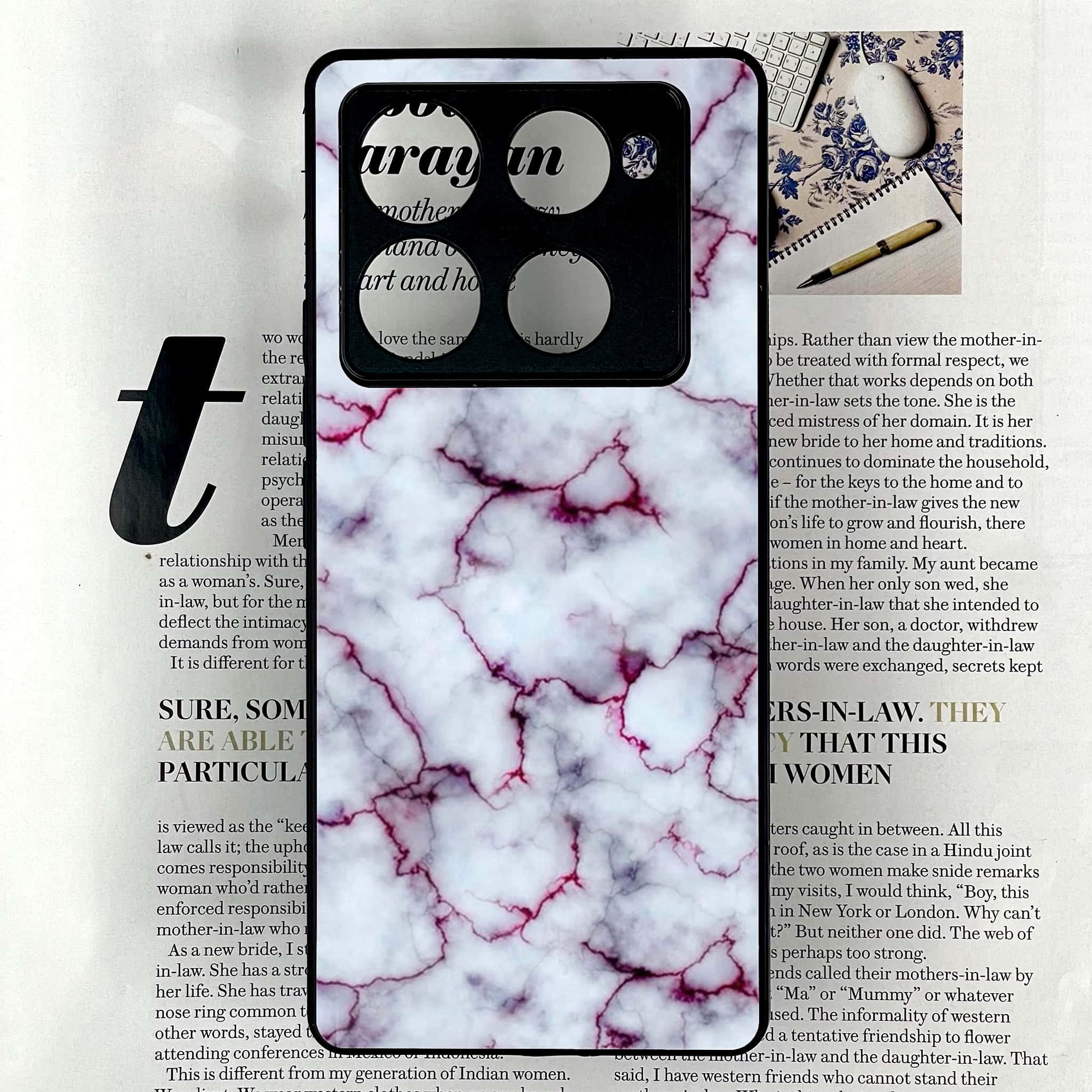 Infinix Note 40 Pro Plus - White Marble series - Premium Metal Printed soft Bumper shock Proof Case