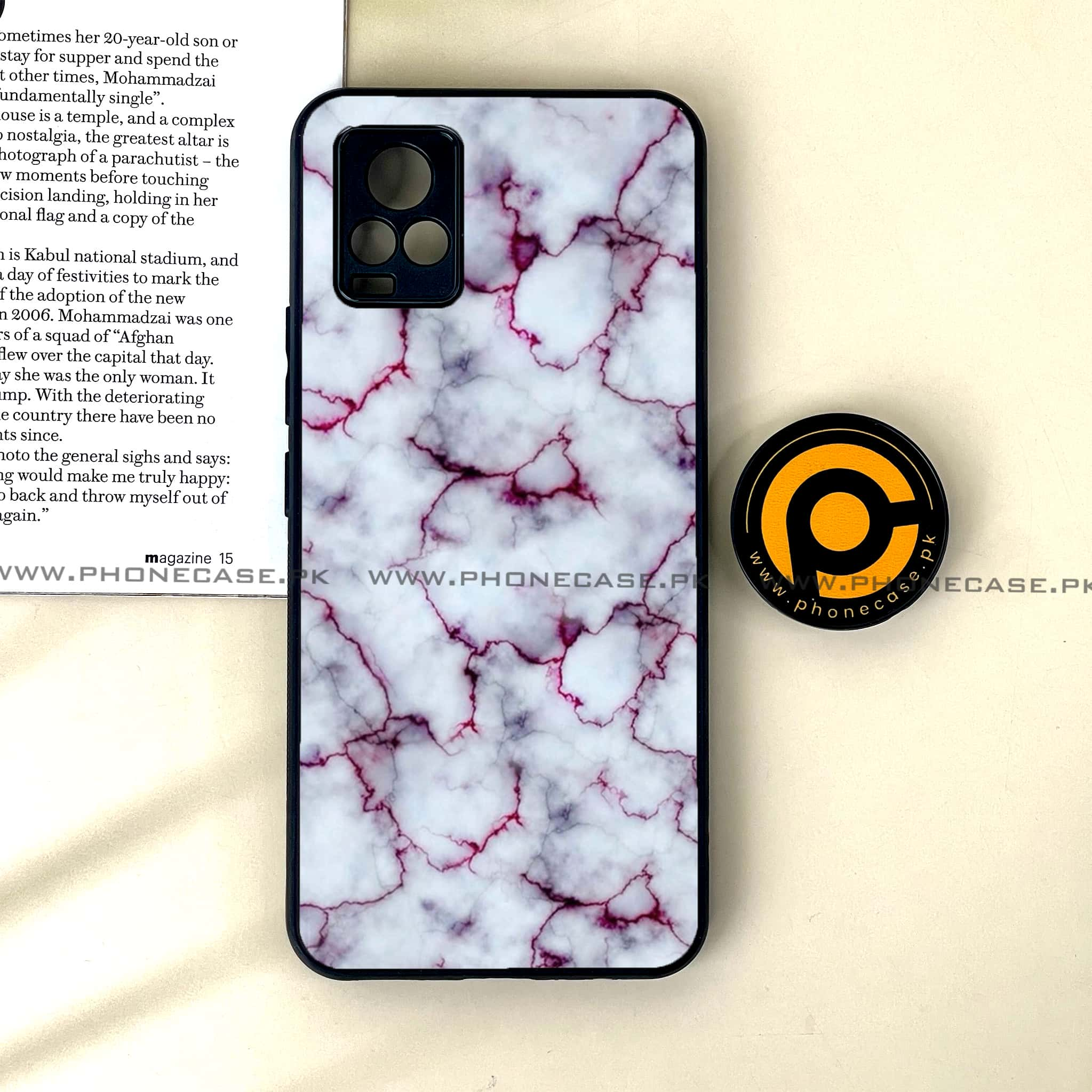 Vivo V20 - White Marble Series - Premium Printed Glass soft Bumper shock Proof Case