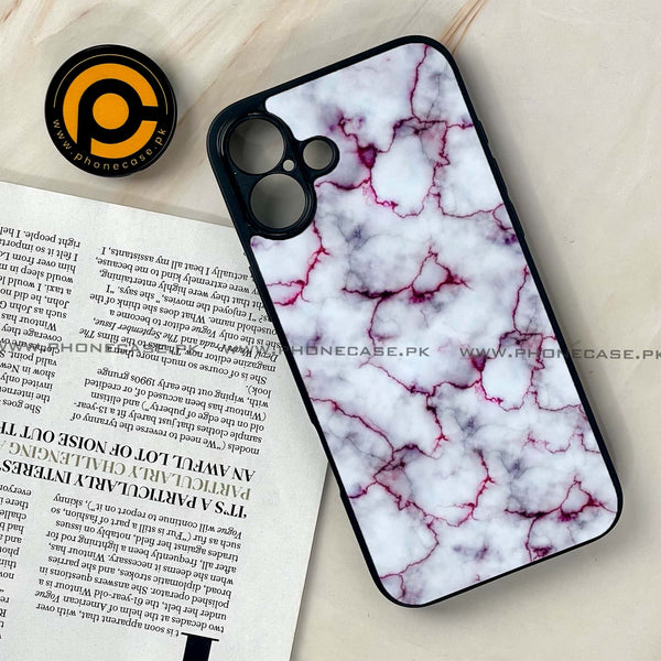 iPhone 16 - White Marble series - Premium Printed Glass soft Bumper shock Proof Case