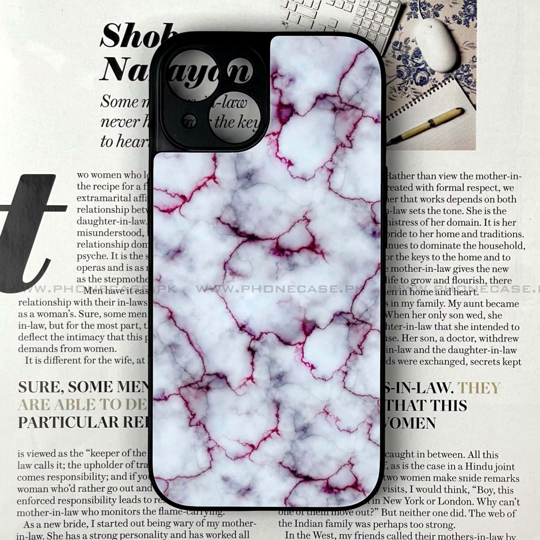 iPhone 14 - White  Marble Series - Premium Printed Glass soft Bumper shock Proof Case