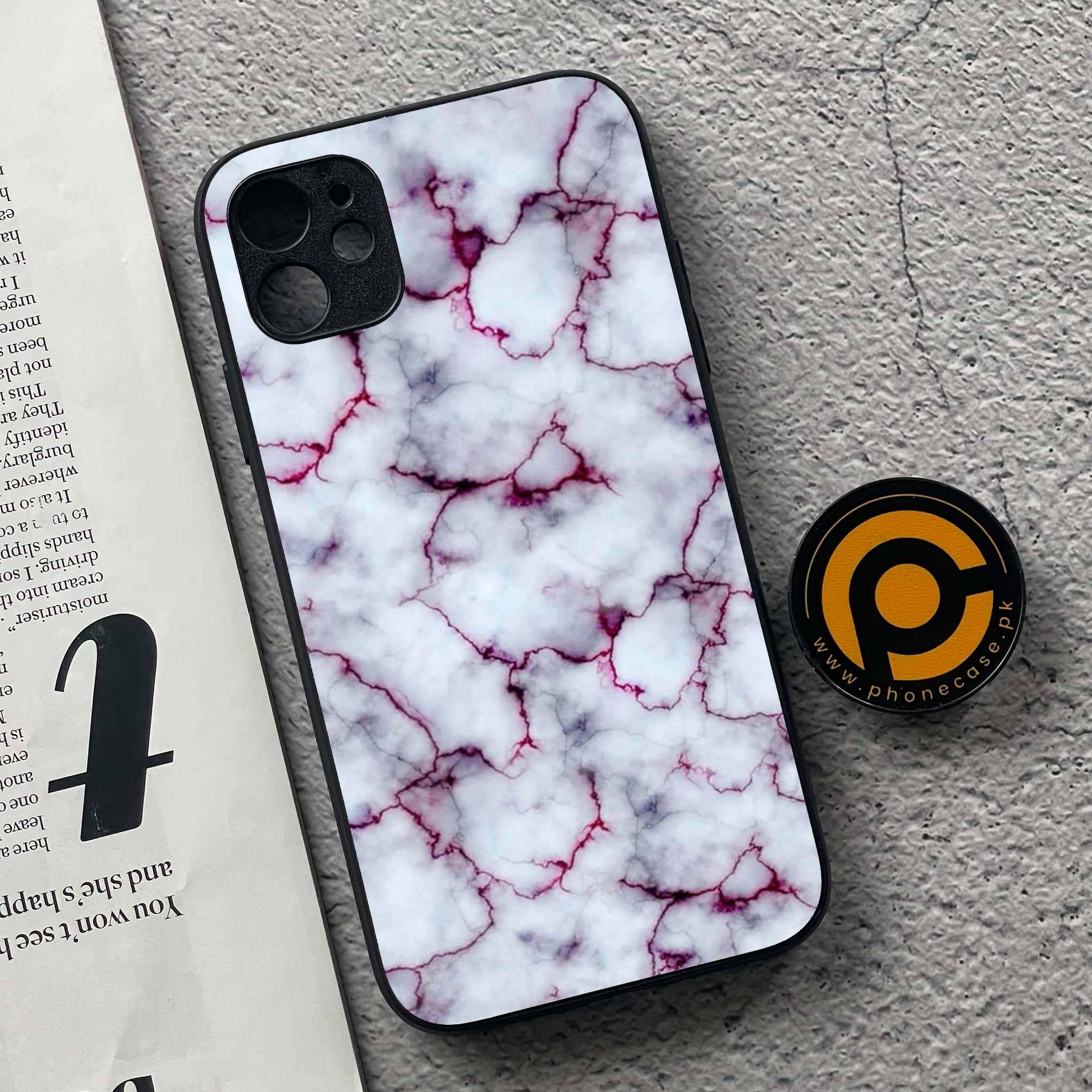 iPhone 11 White Marble Series  Premium Printed Glass soft Bumper shock Proof Case