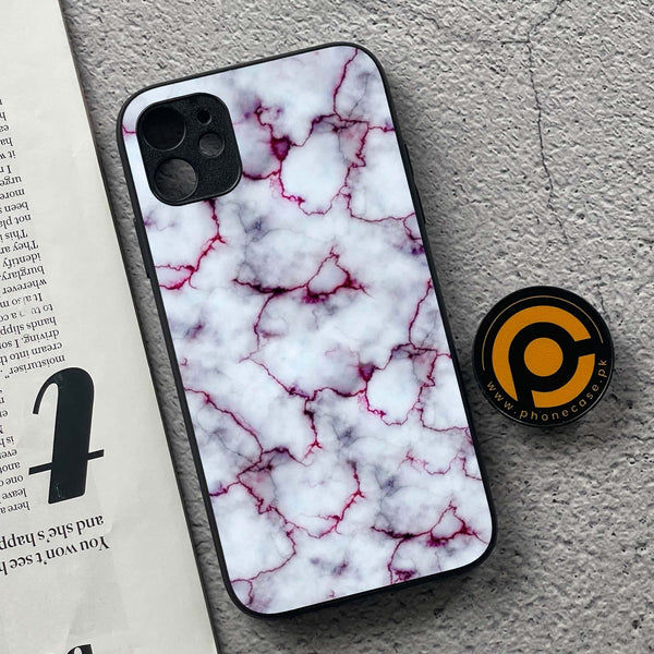 iPhone 11 White Marble Series  Premium Printed Glass soft Bumper shock Proof Case