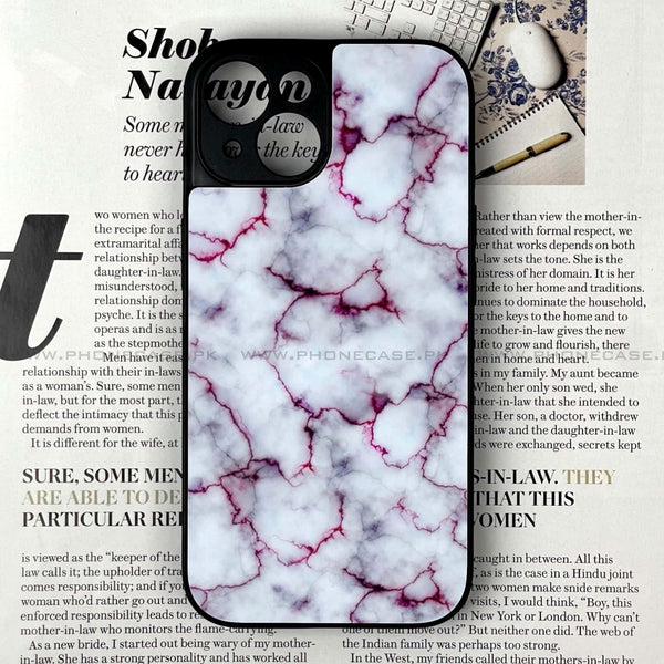 iPhone 13  - White  Marble Series - Premium Printed Glass soft Bumper shock Proof Case