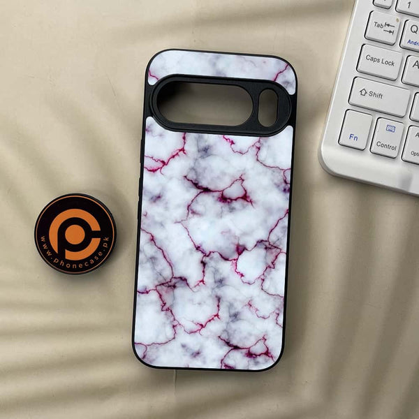 Google Pixel 10 Pro  - White Marble series - Premium Metal Printed soft Bumper Shock Proof Case