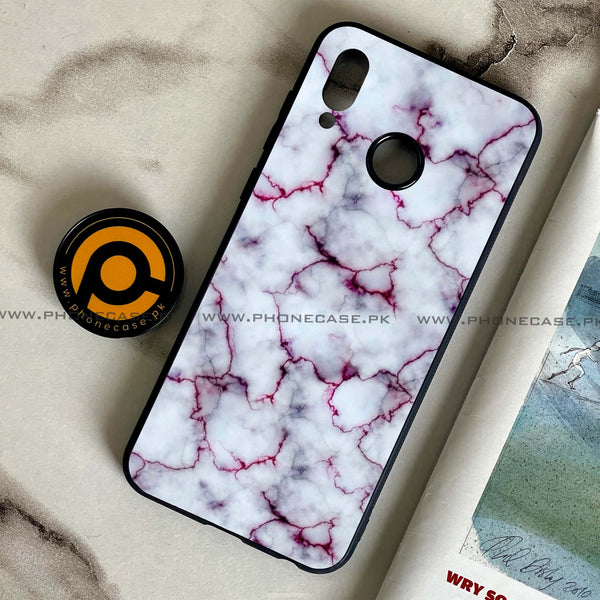 Huawei Honor Play - White Marble Series - Premium Printed Glass soft Bumper shock Proof Case