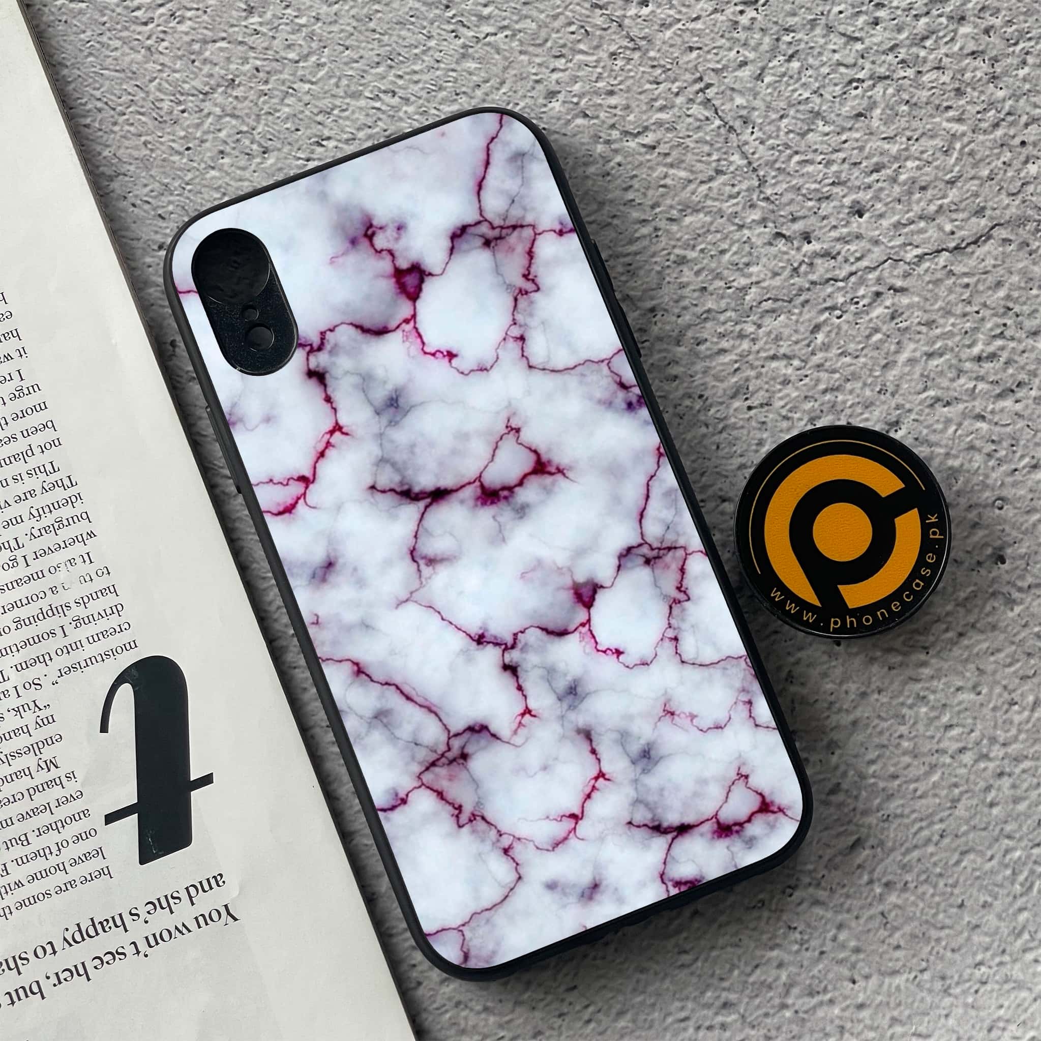iPhone XR - White Marble Series - Premium Metal Printed soft Bumper shock Proof Case