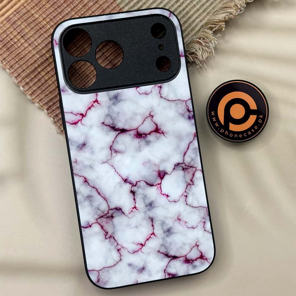 iPhone 17 Pro Max - White Marble Series - Premium Metal Printed soft Bumper shock Proof Case