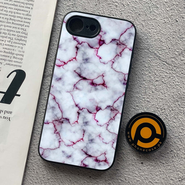 iPhone 16e - White Marble Series - Premium Metal  Printed soft Bumper shock Proof Case