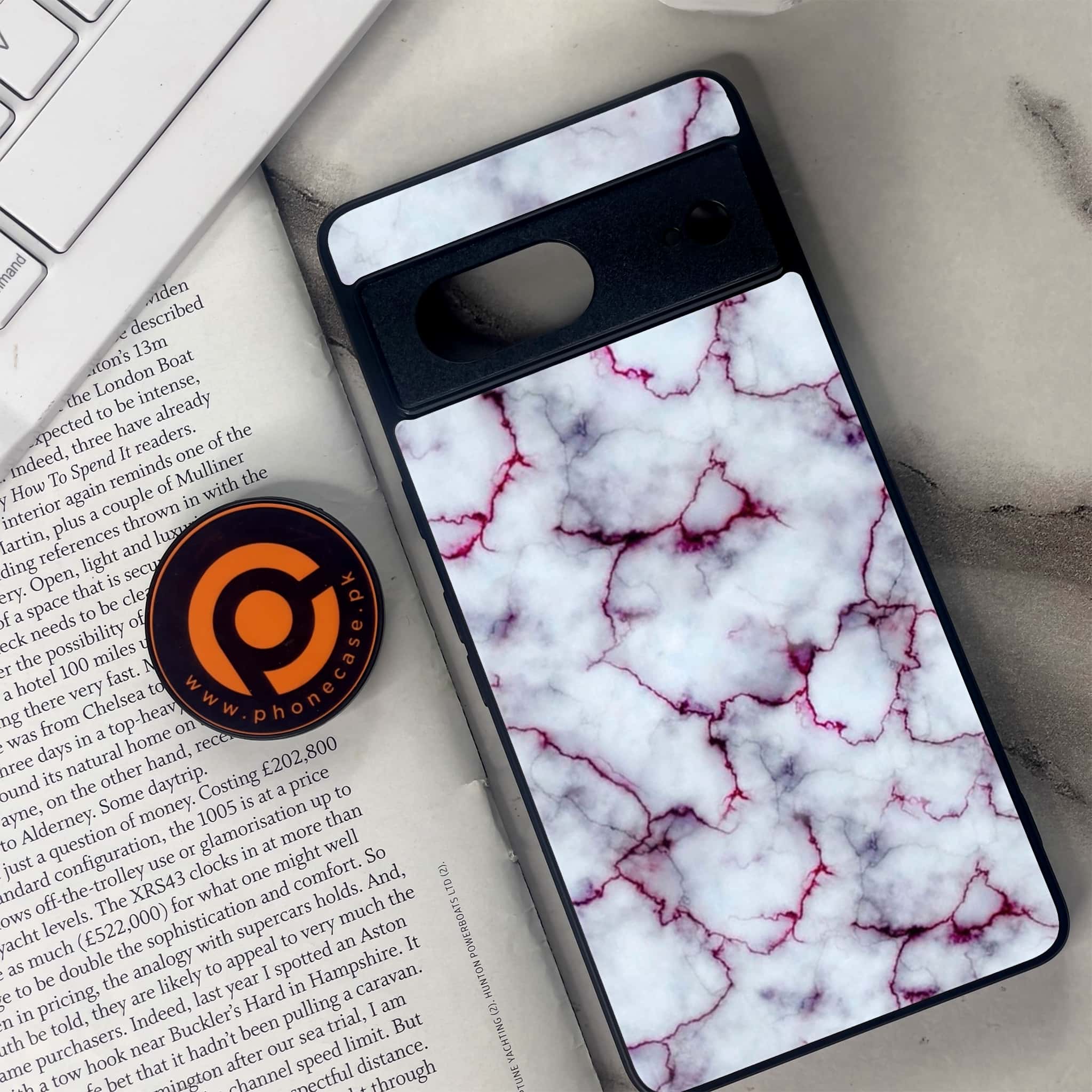 Google Pixel 7 - White Marble Series - Premium Metal Printed soft Bumper Shock Proof Case