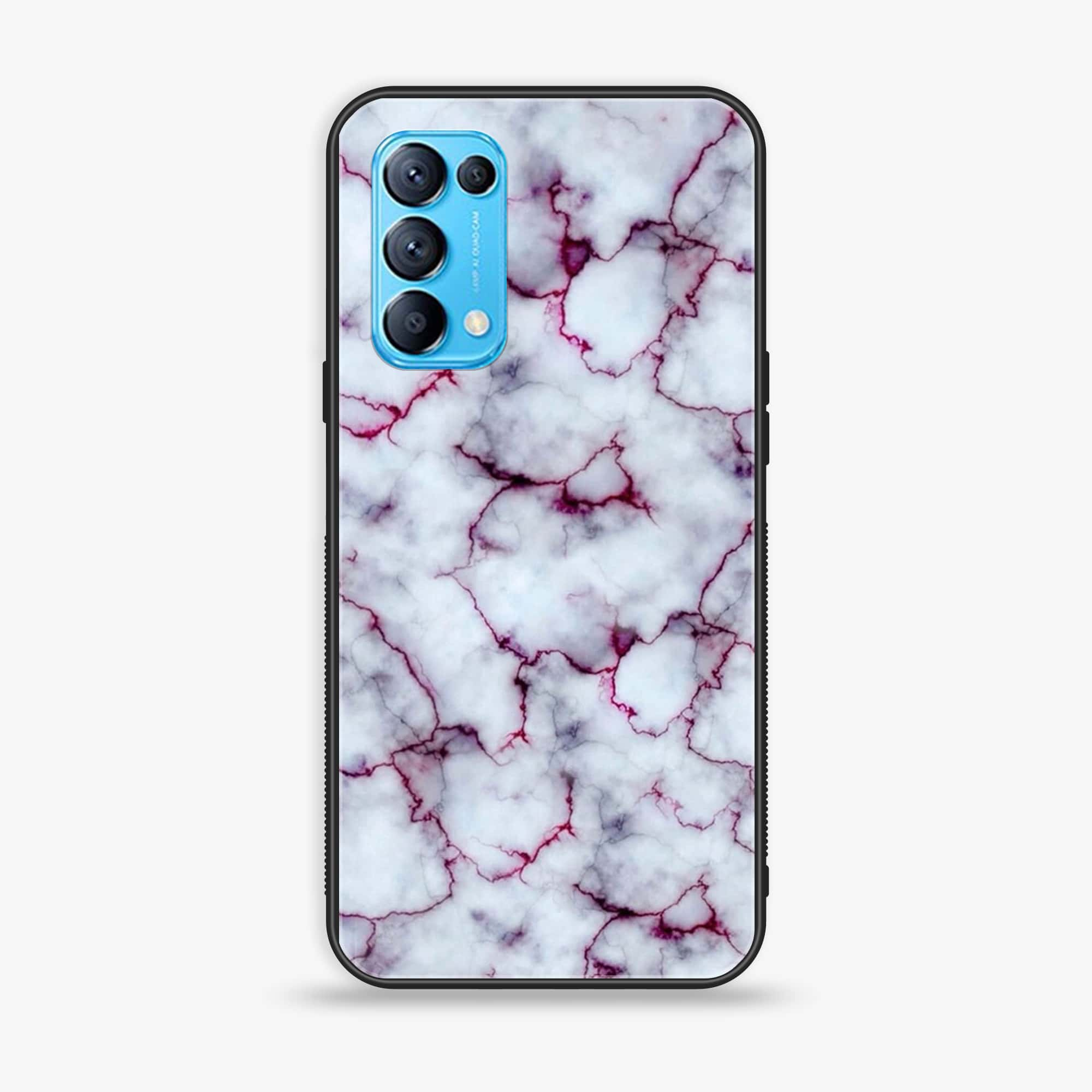 Oppo Reno 5 - White Marble Series - Premium Printed Glass soft Bumper shock Proof Case