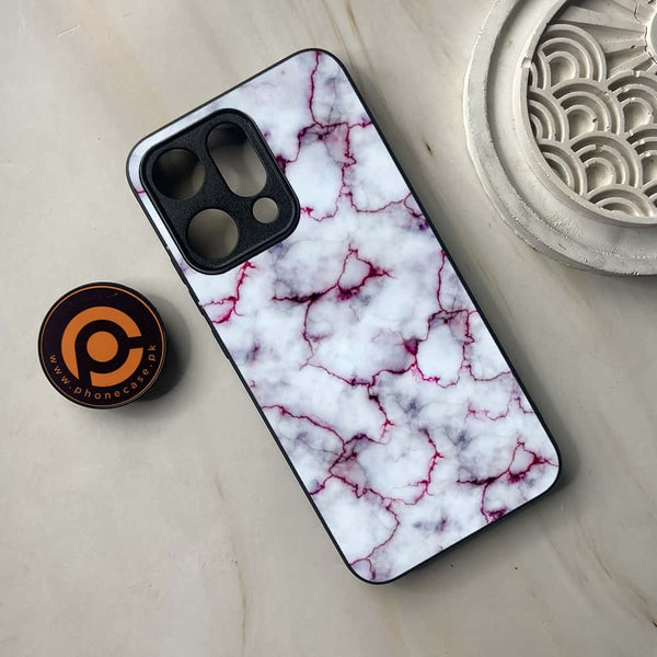 Oppo Reno 14 5G - White Marble Series - Premium Metal Printed soft Bumper shock Proof Case