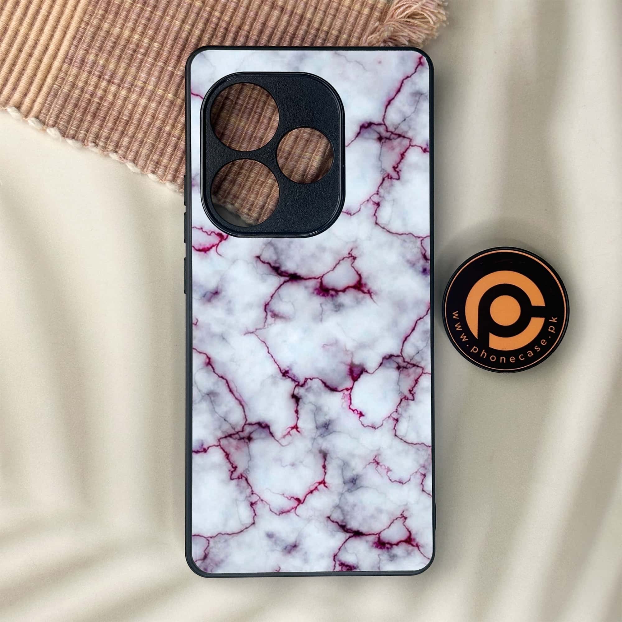 Realme GT 6 - White Marble Series - Premium Metal Printed soft Bumper shock Proof Case