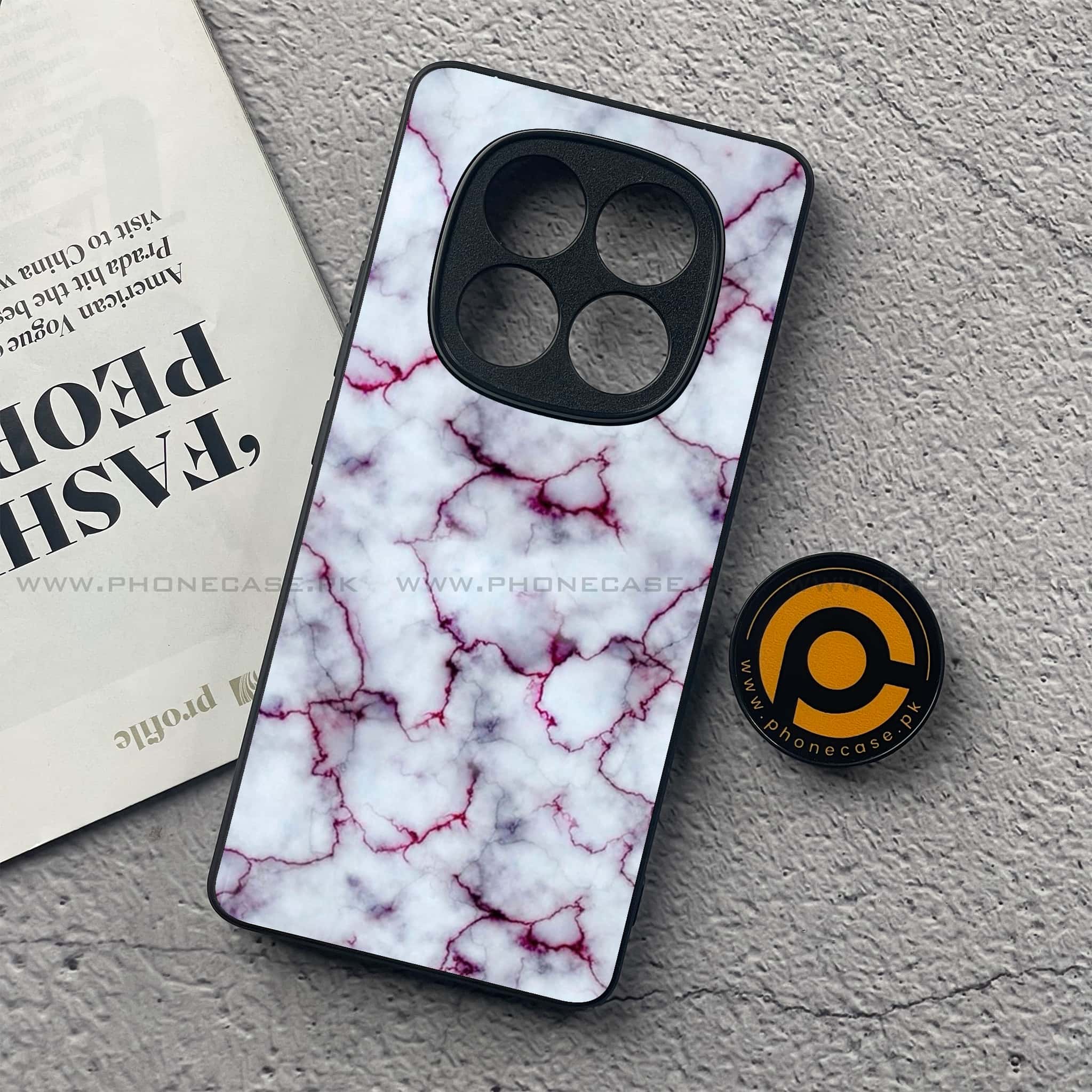 Redmi Note 14 Pro Plus 5G - White Marble Series - Premium Printed Glass soft Bumper shock Proof Case