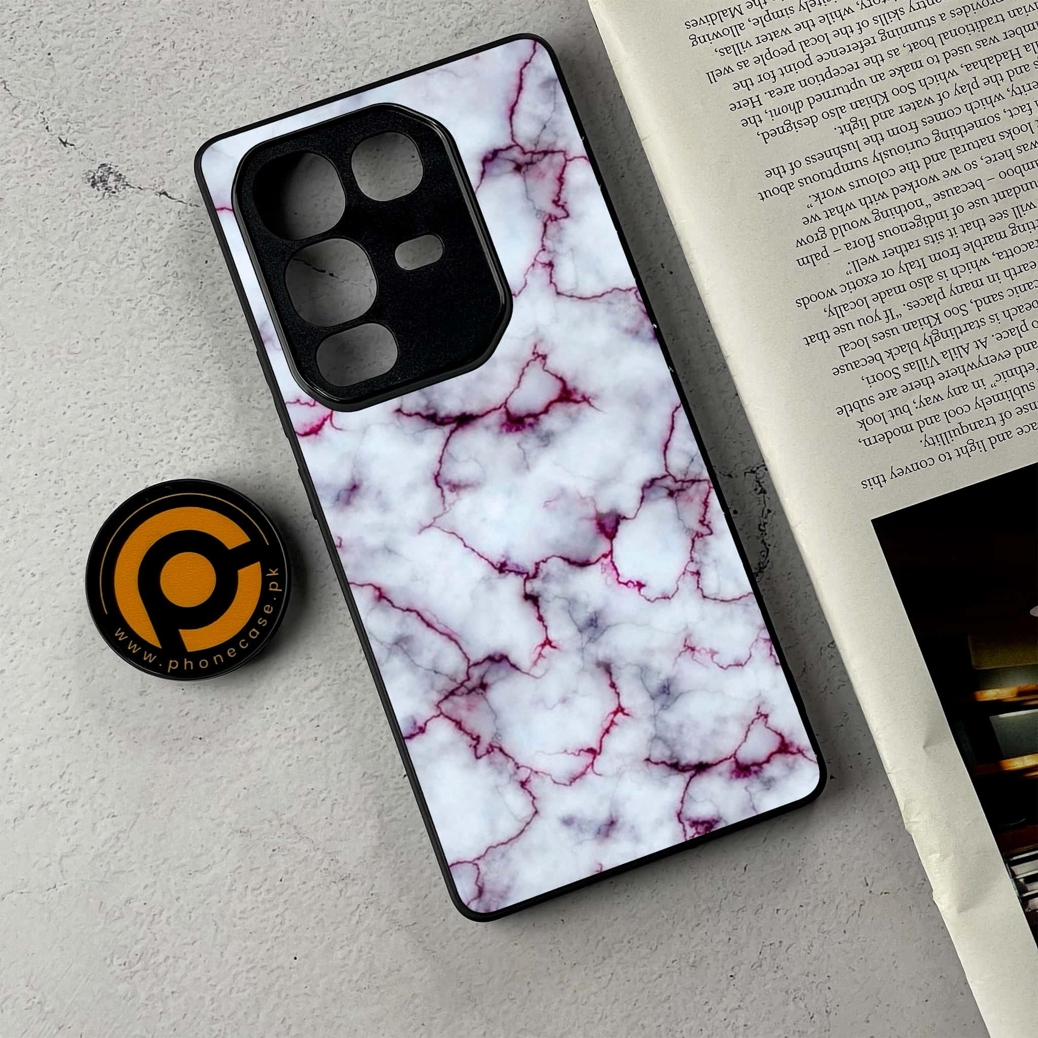 Infinix Note 50 - White Marble Series - Premium Metal Printed Soft Bumper Shockproof Case