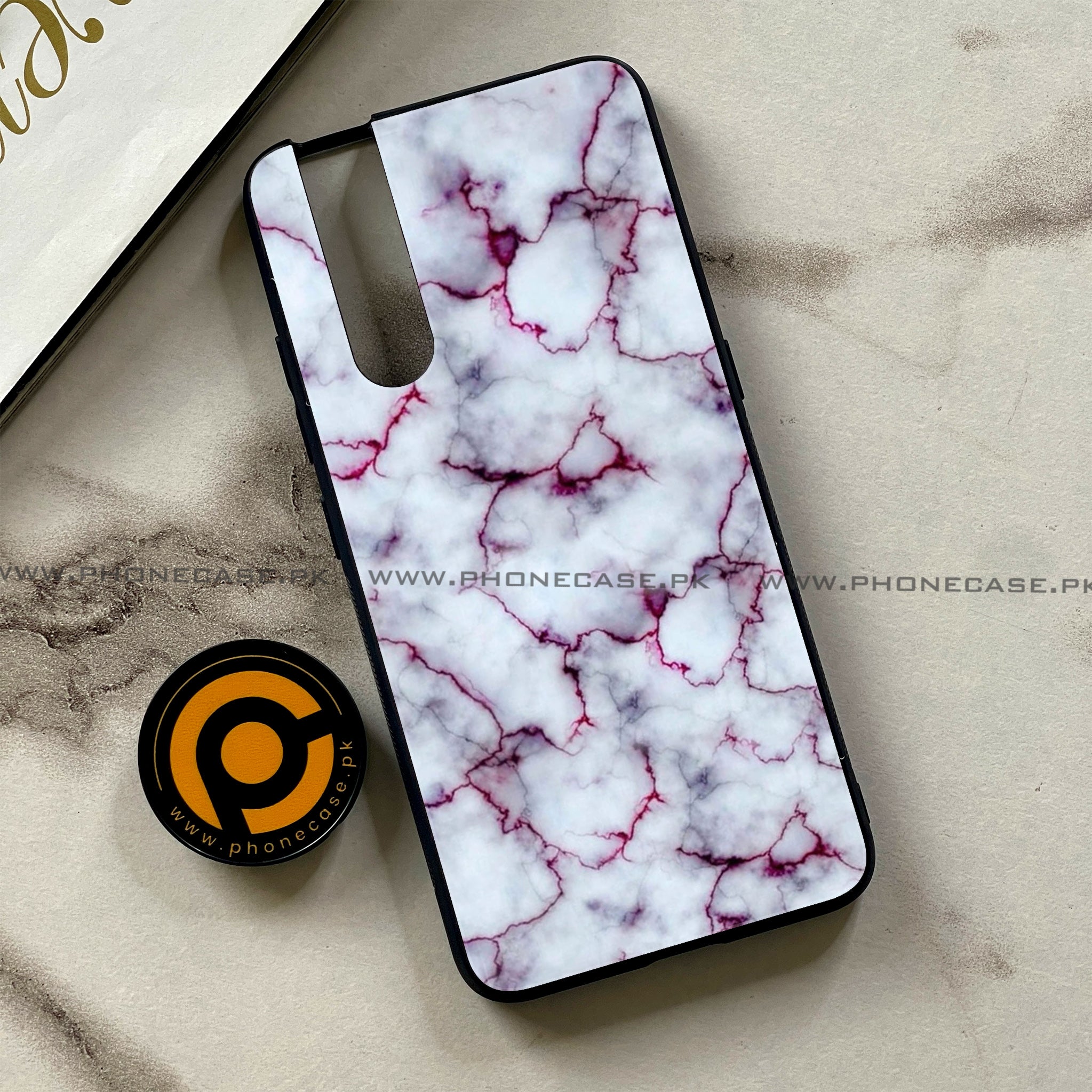 Vivo V15 Pro - White Marble Series - Premium Printed Glass soft Bumper shock Proof Case