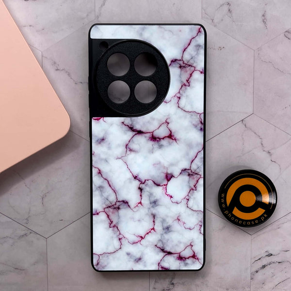 OnePlus 12R - White Marble Series - Premium Metal Printed soft Bumper shock Proof Case