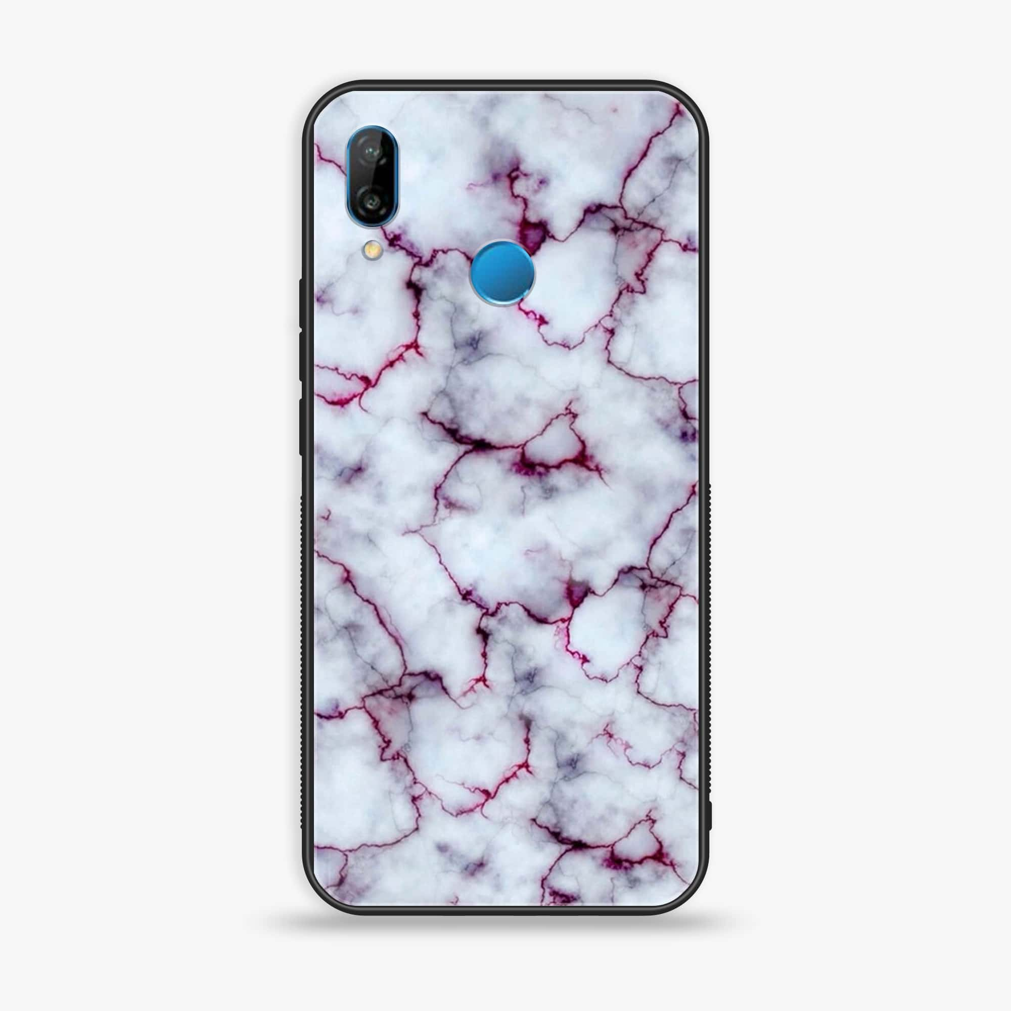 Huawei P20 lite - White Marble Series - Premium Printed Glass soft Bumper shock Proof Case