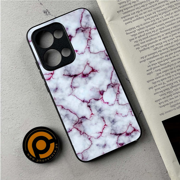 Oppo Reno 13 - White Marble Series - Premium Metal Printed Soft Bumper Shockproof Case