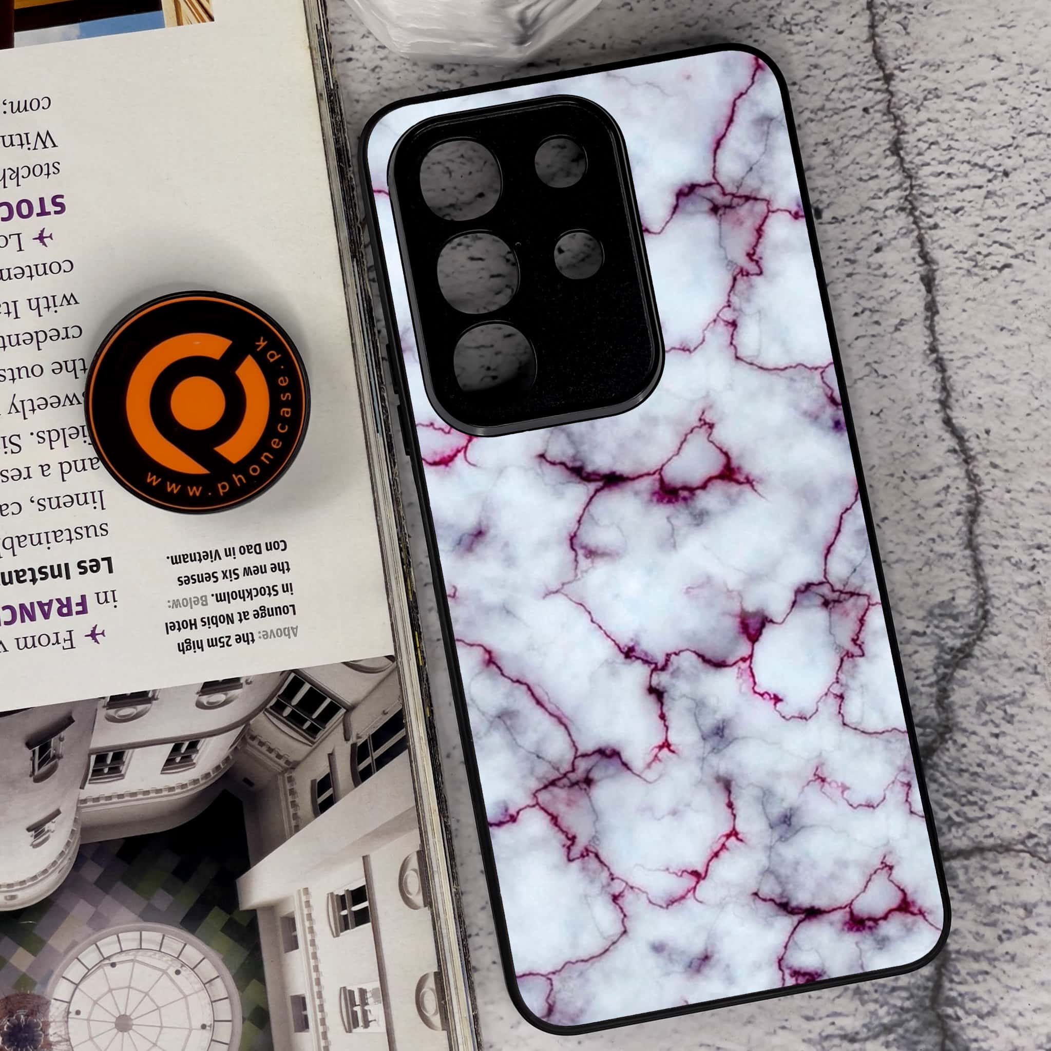 Vivo Y29 4G - White Marble Series - Premium Metal Printed soft Bumper Shock Proof Case