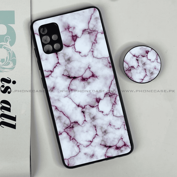 Samsung Galaxy A51 - White Marble Design 1 - Premium Printed Glass soft Bumper shock Proof Case + with pop socket  CS-33463
