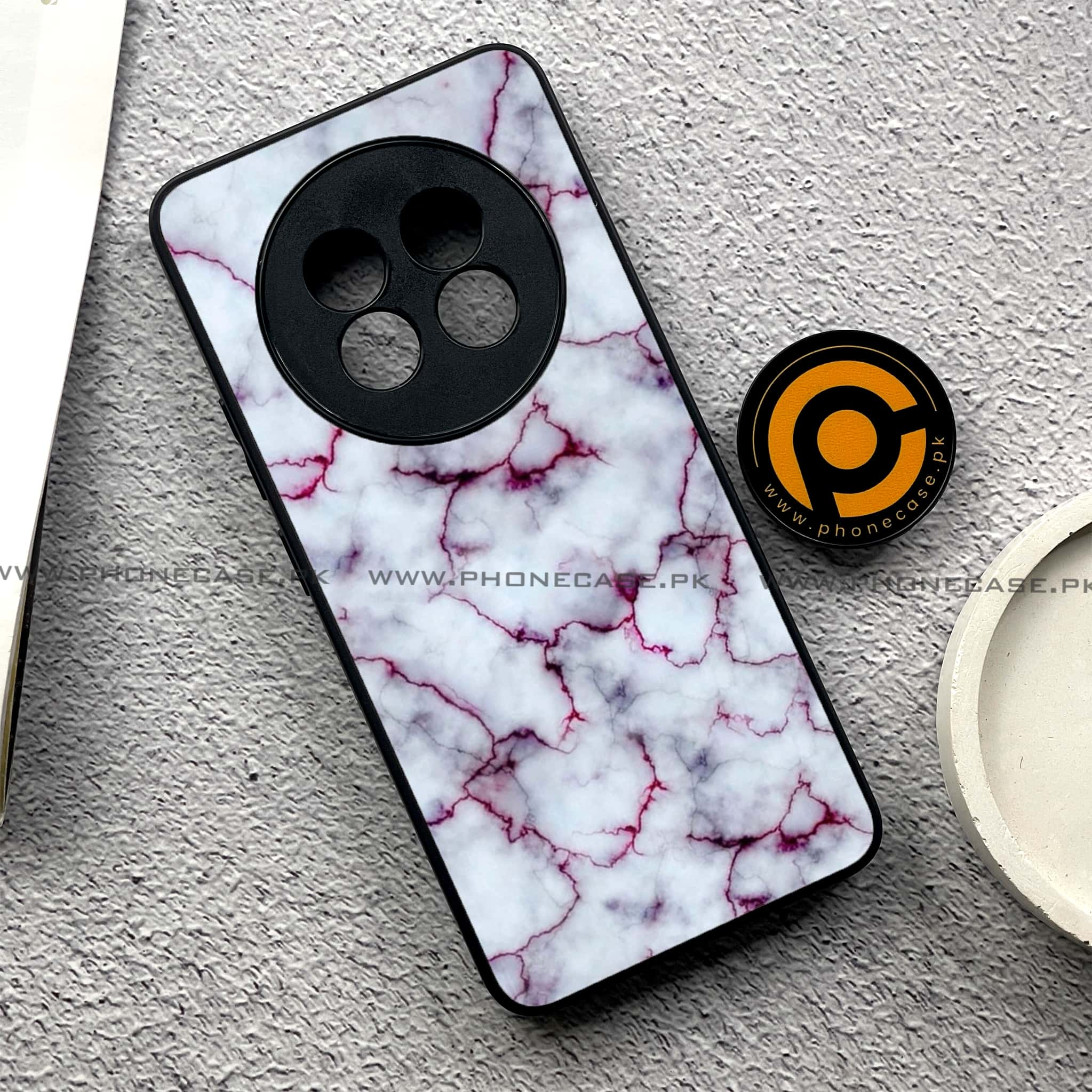 Realme 13 Plus - White Marble series - Premium Printed Glass soft Bumper shock Proof Case