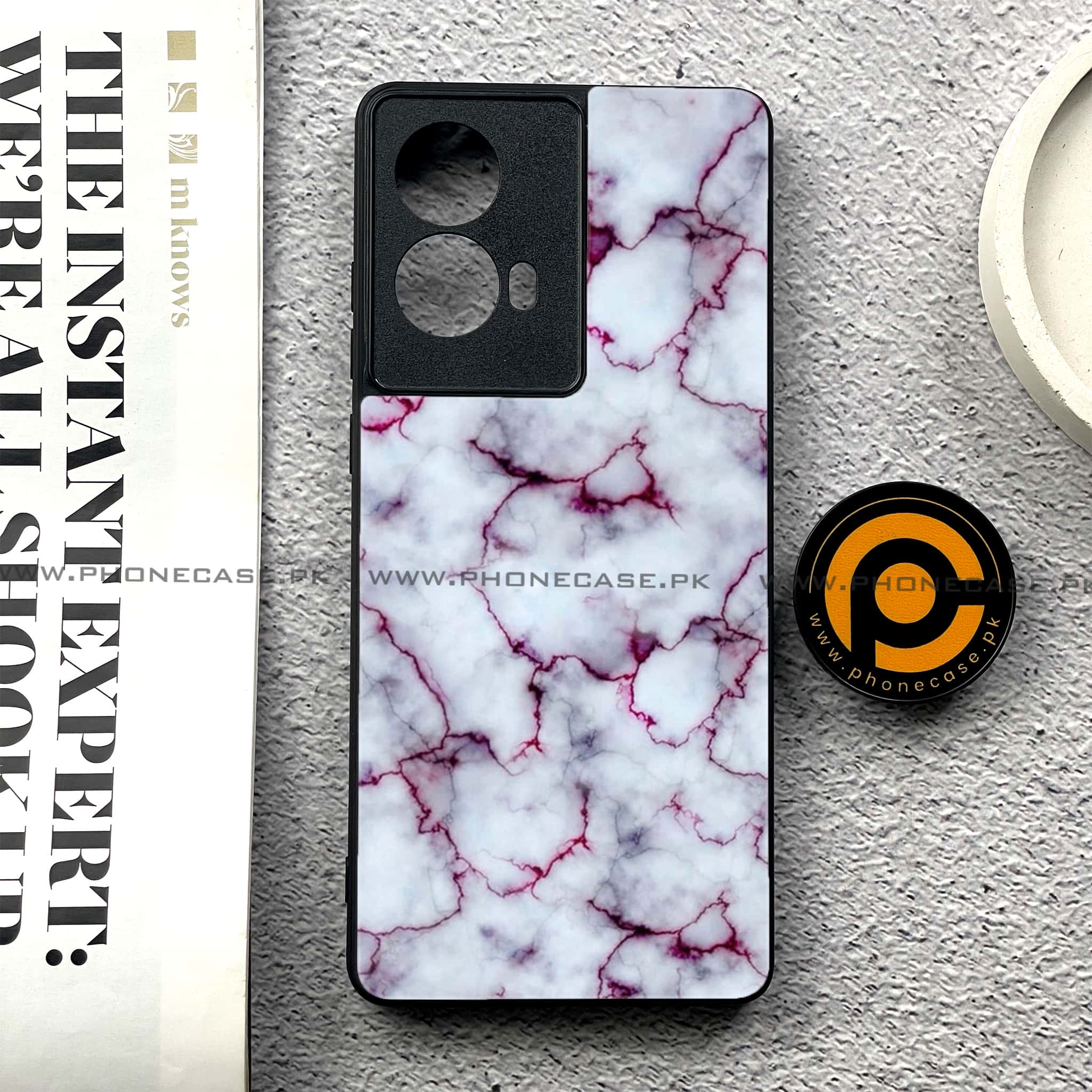 Moto G85 - White Marble series - Premium Printed Glass soft Bumper shock Proof Case