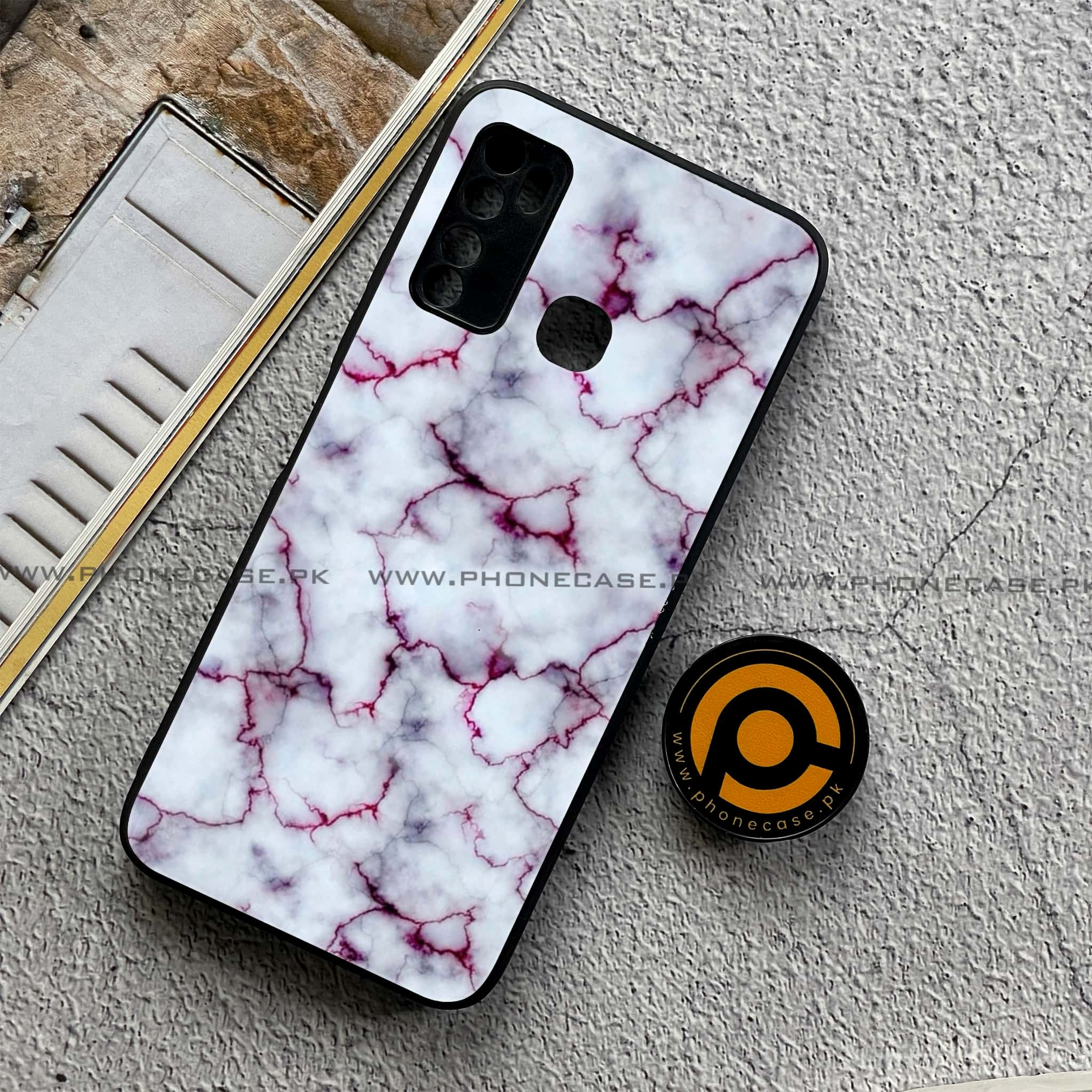 Infinix Note 7 Lite - White Marble series - Premium Printed Metal soft Bumper shock Proof Case