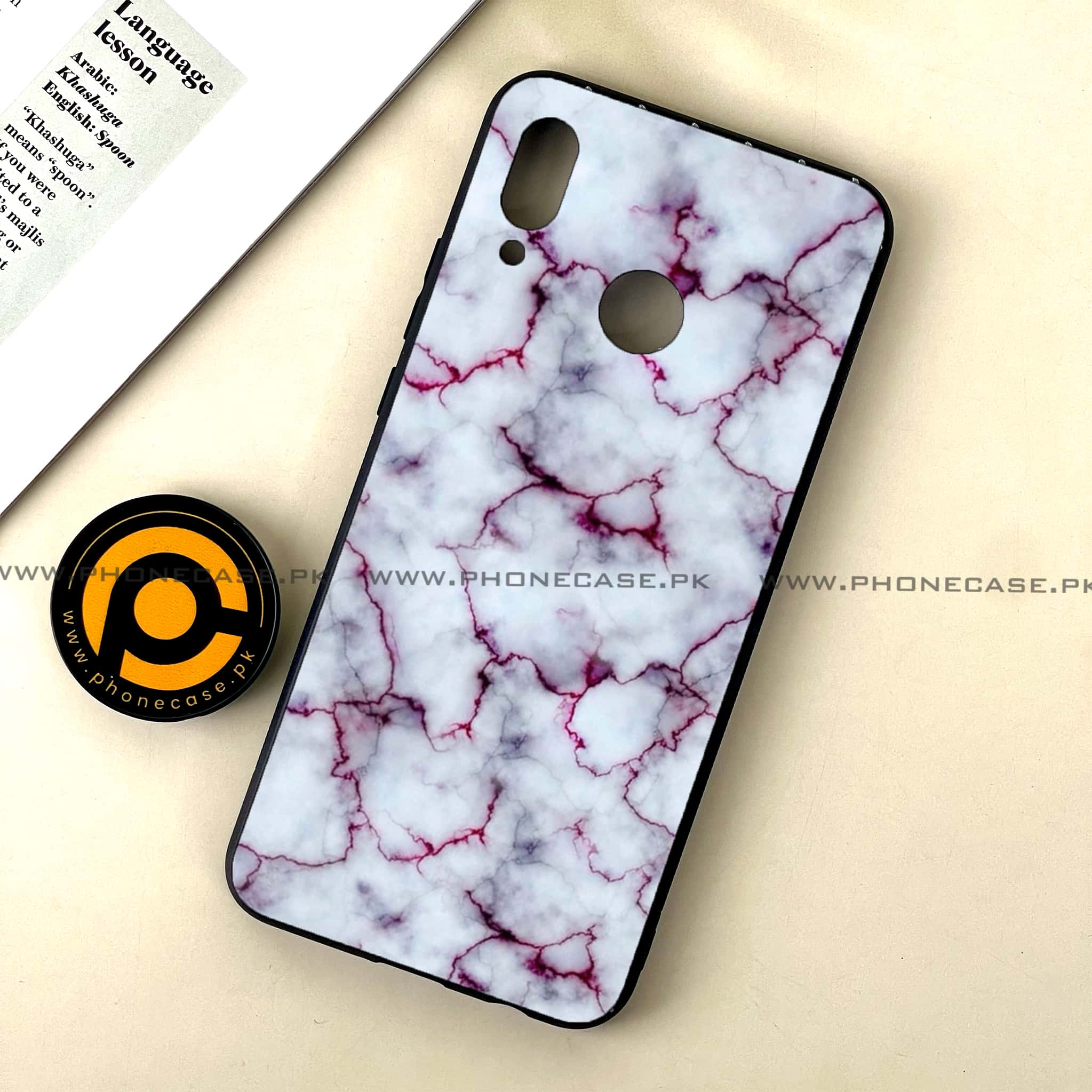 Huawei Nova 3 - White Marble Series - Premium Printed Glass soft Bumper shock Proof Case