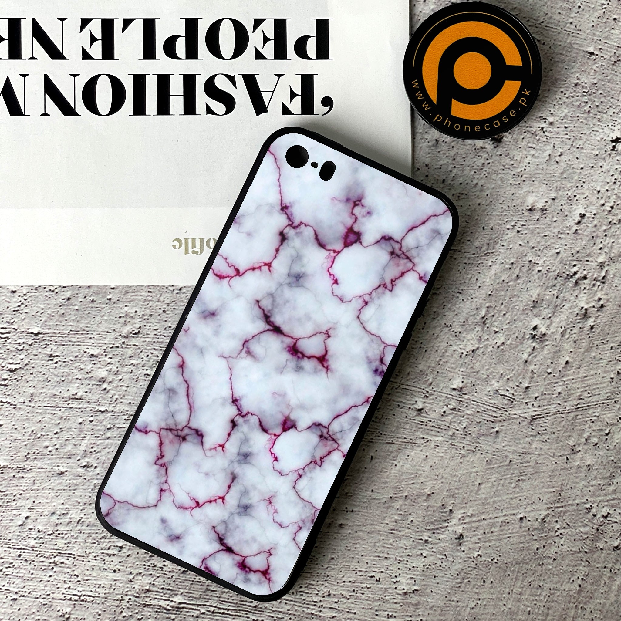 iPhone 5/5c/5s - White Marble series - Premium Printed Glass soft Bumper shock Proof Case