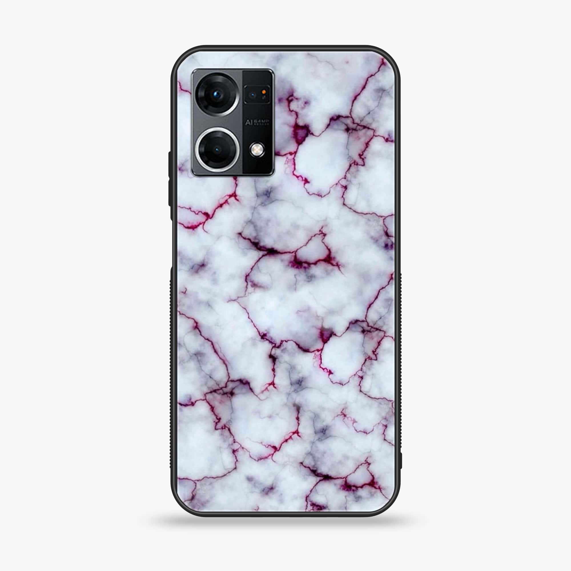 Oppo Reno 7 - White Marble series - Premium Printed Glass soft Bumper shock Proof Case