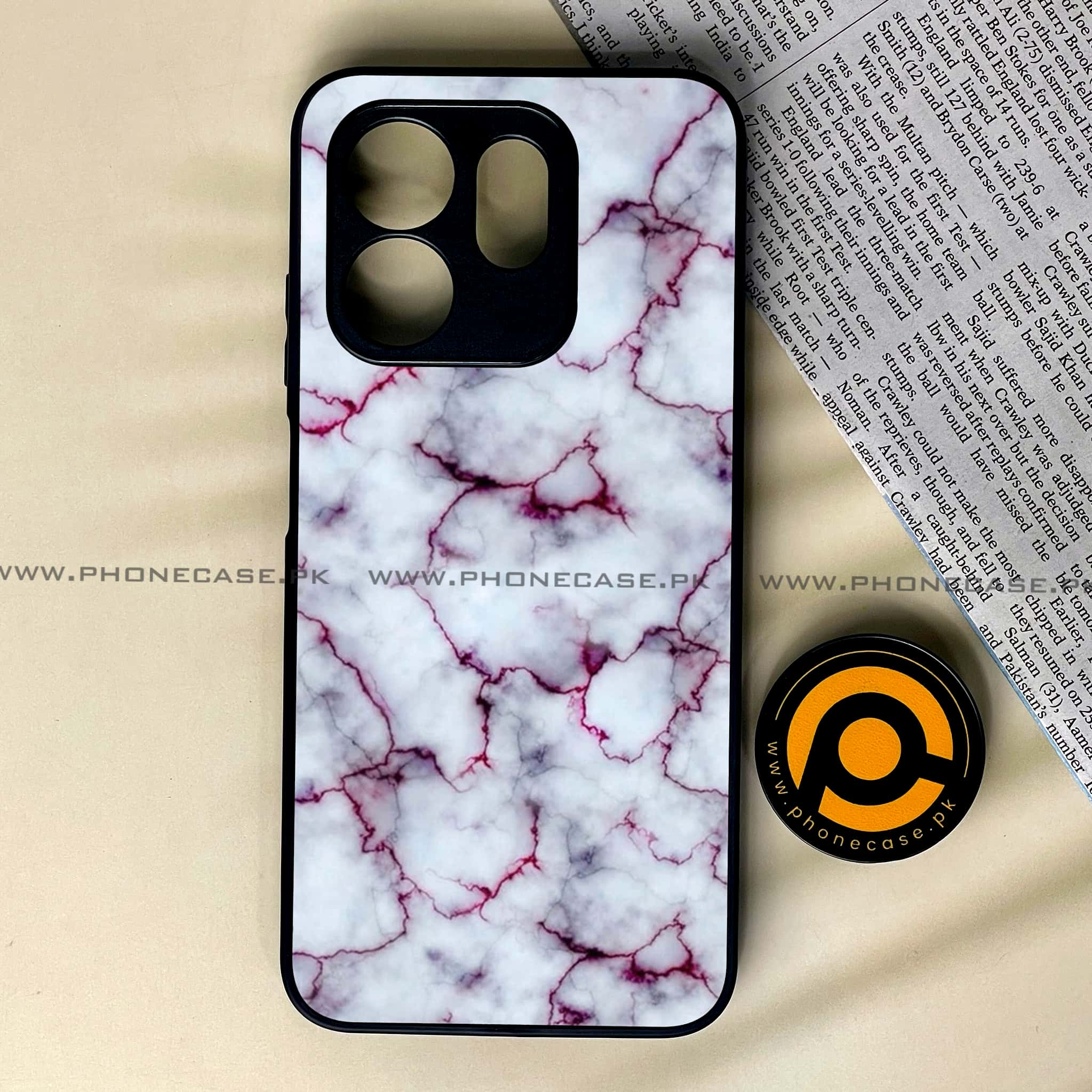 Infinix Hot 50i -   White Marble series - Premium Printed Glass soft Bumper shock Proof Case