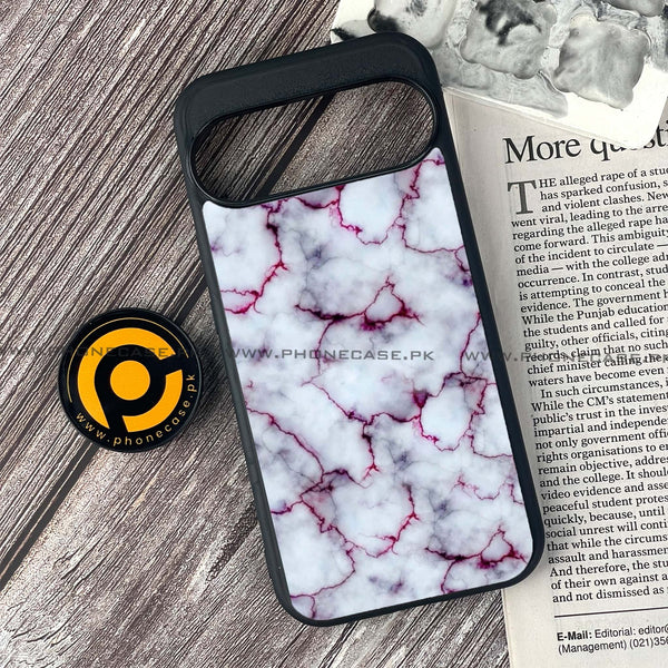 Google Pixel 9 - White Marble series - Premium Printed Glass soft Bumper shock Proof Case