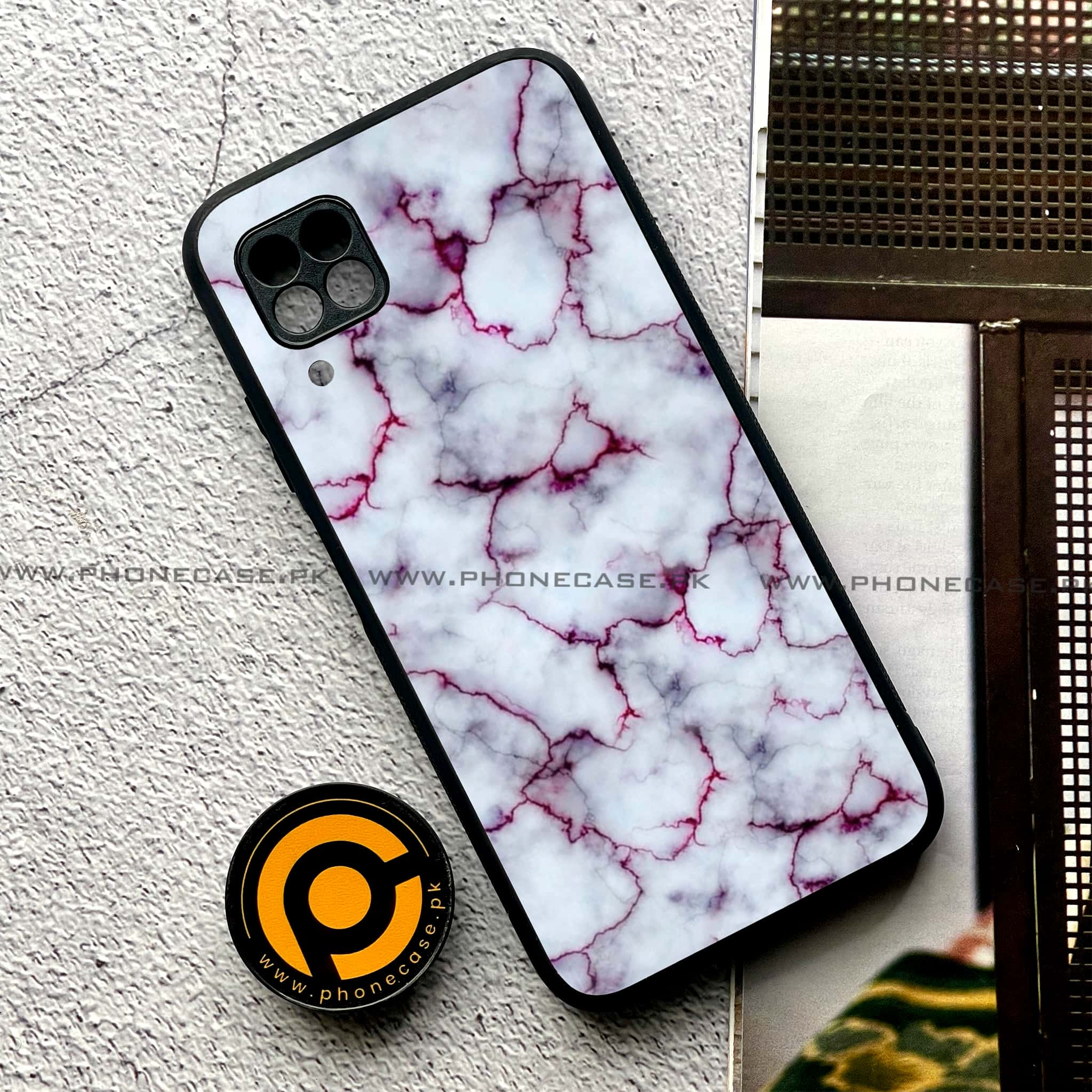 Huawei P40 Lite - White Marble Series - Premium Printed Glass soft Bumper shock Proof Case