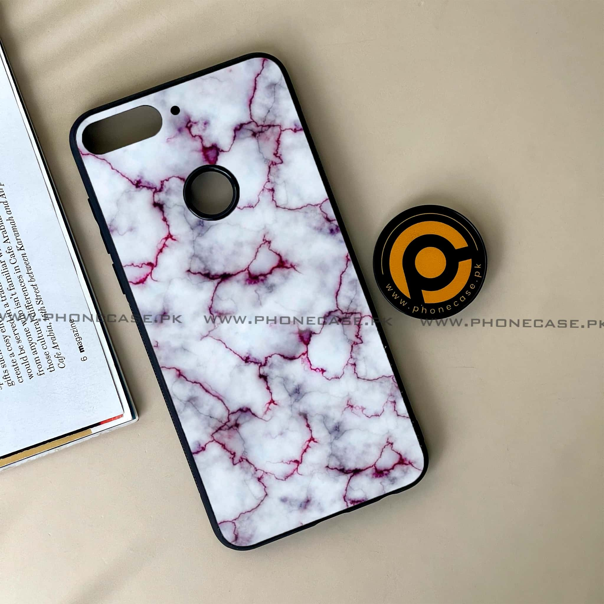 Huawei Y7 Prime (2018) - White Marble Series - Premium Printed Glass soft Bumper shock Proof Case