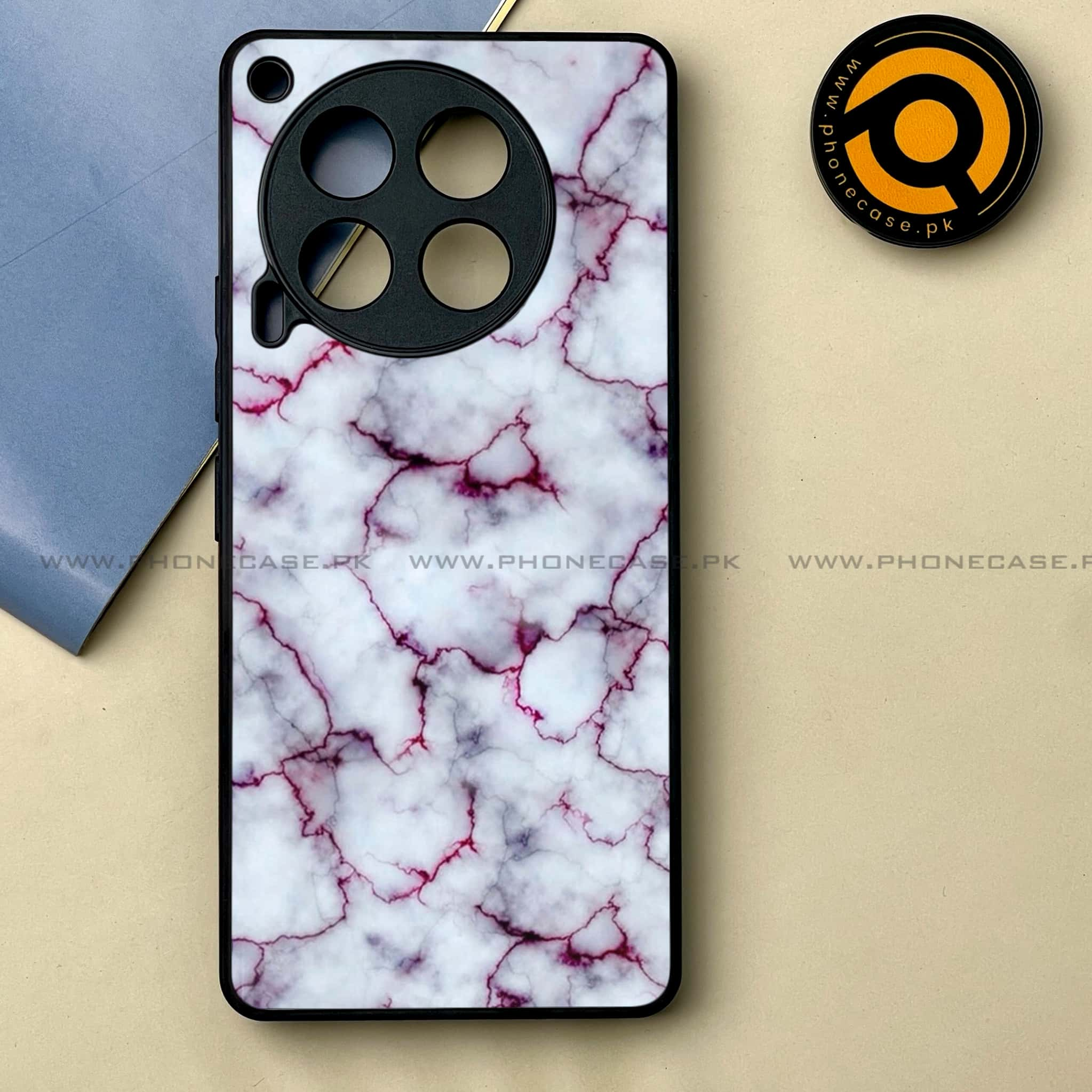 Tecno Camon 30 - White Marble series -  Premium Printed Metal soft Bumper shock Proof Case