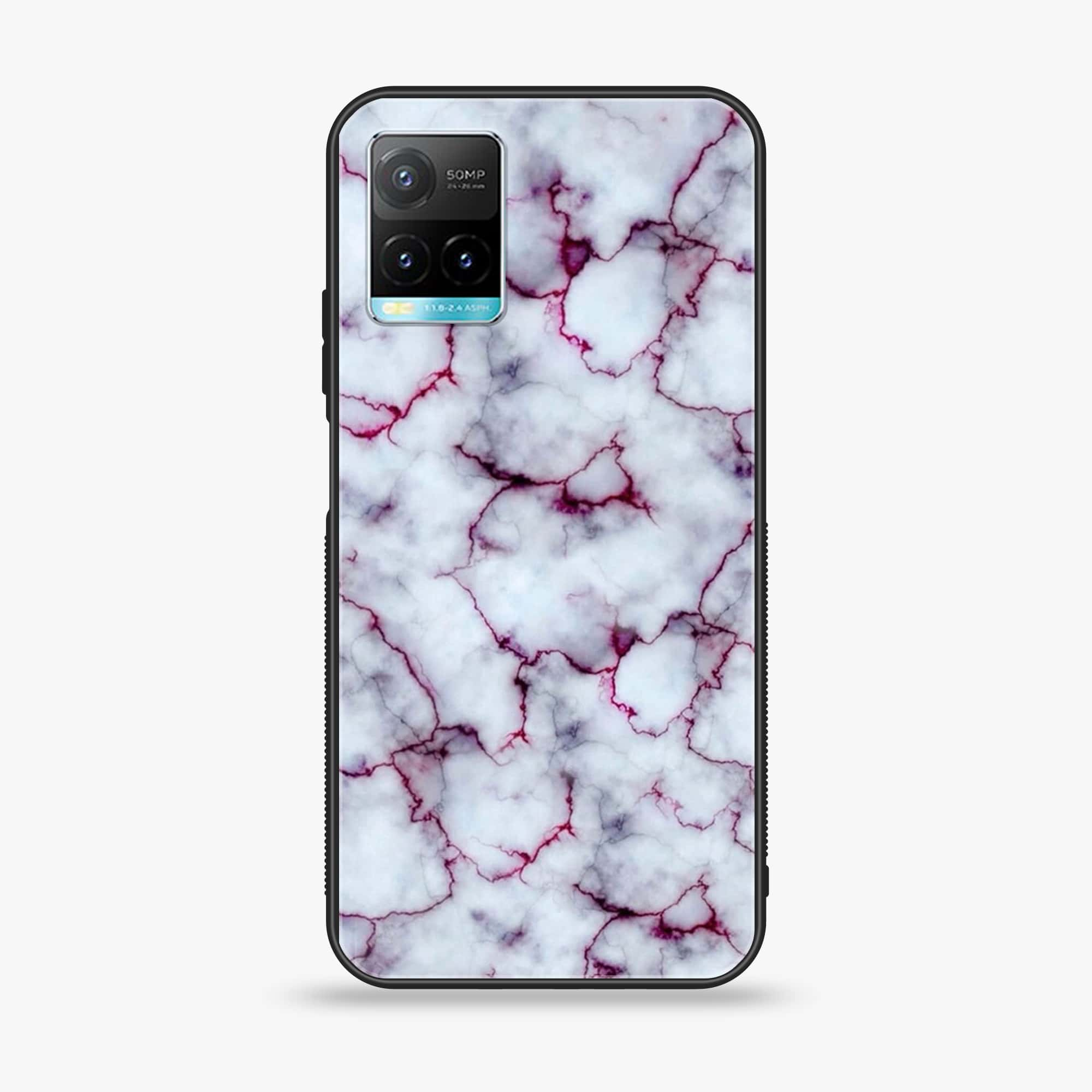 Vivo Y33T White Marble Series  Premium Printed Glass soft Bumper shock Proof Case