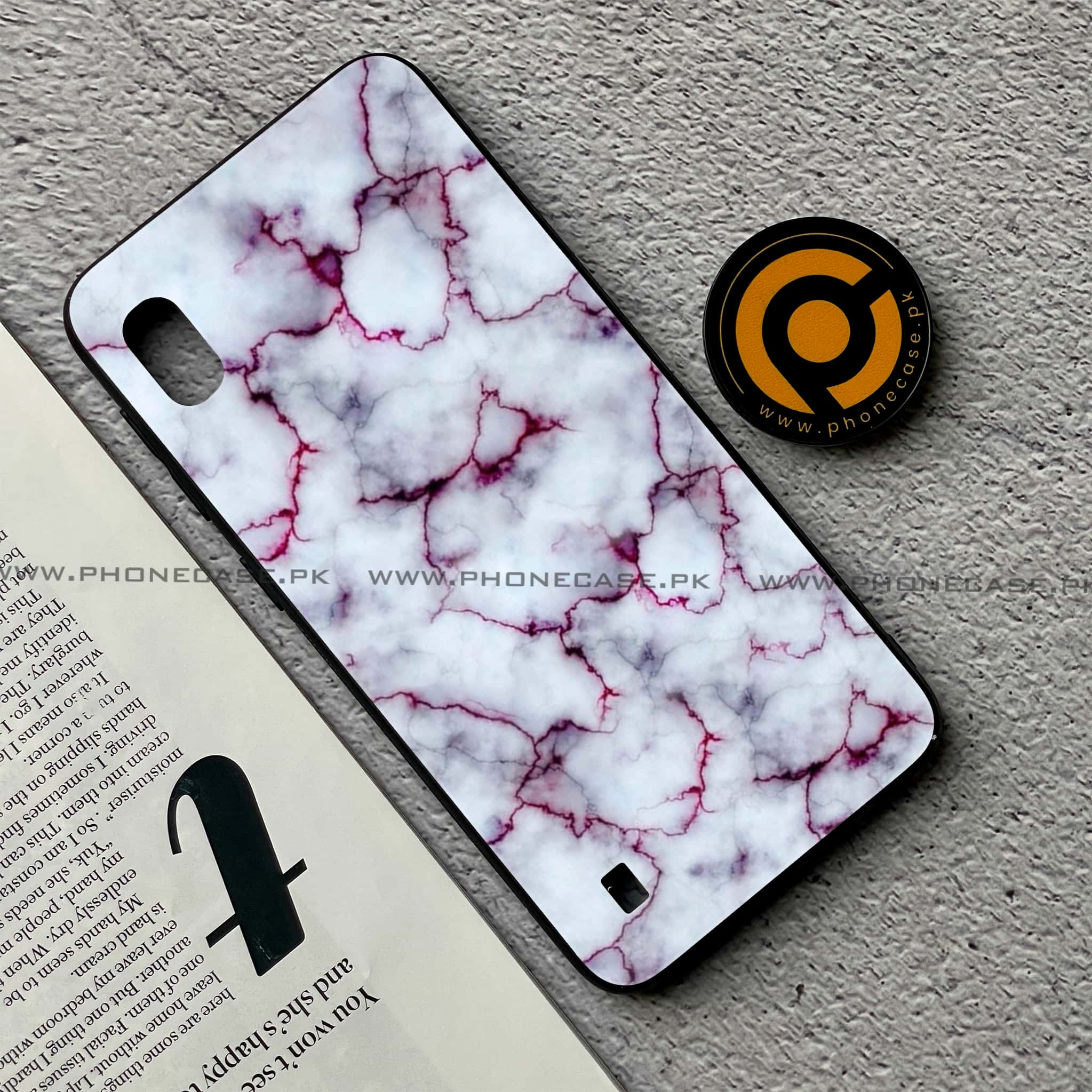 Samsung Galaxy A10 - White Marble Series - Premium Printed Glass soft Bumper shock Proof Case