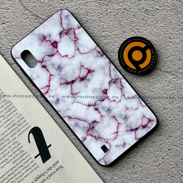 Samsung Galaxy A10 - White Marble Series - Premium Printed Glass soft Bumper shock Proof Case