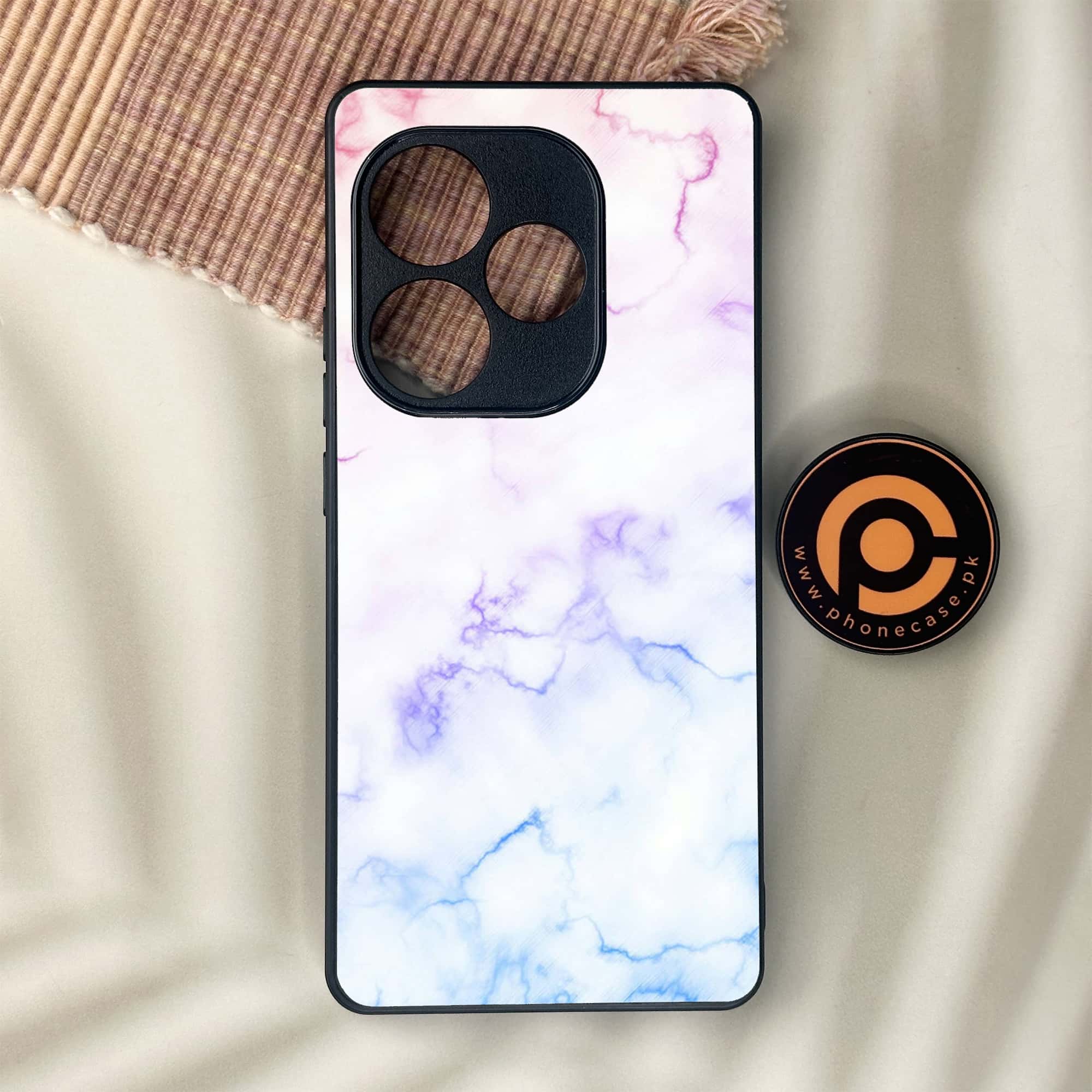 Realme GT 6 - White Marble Series - Premium Metal Printed soft Bumper shock Proof Case