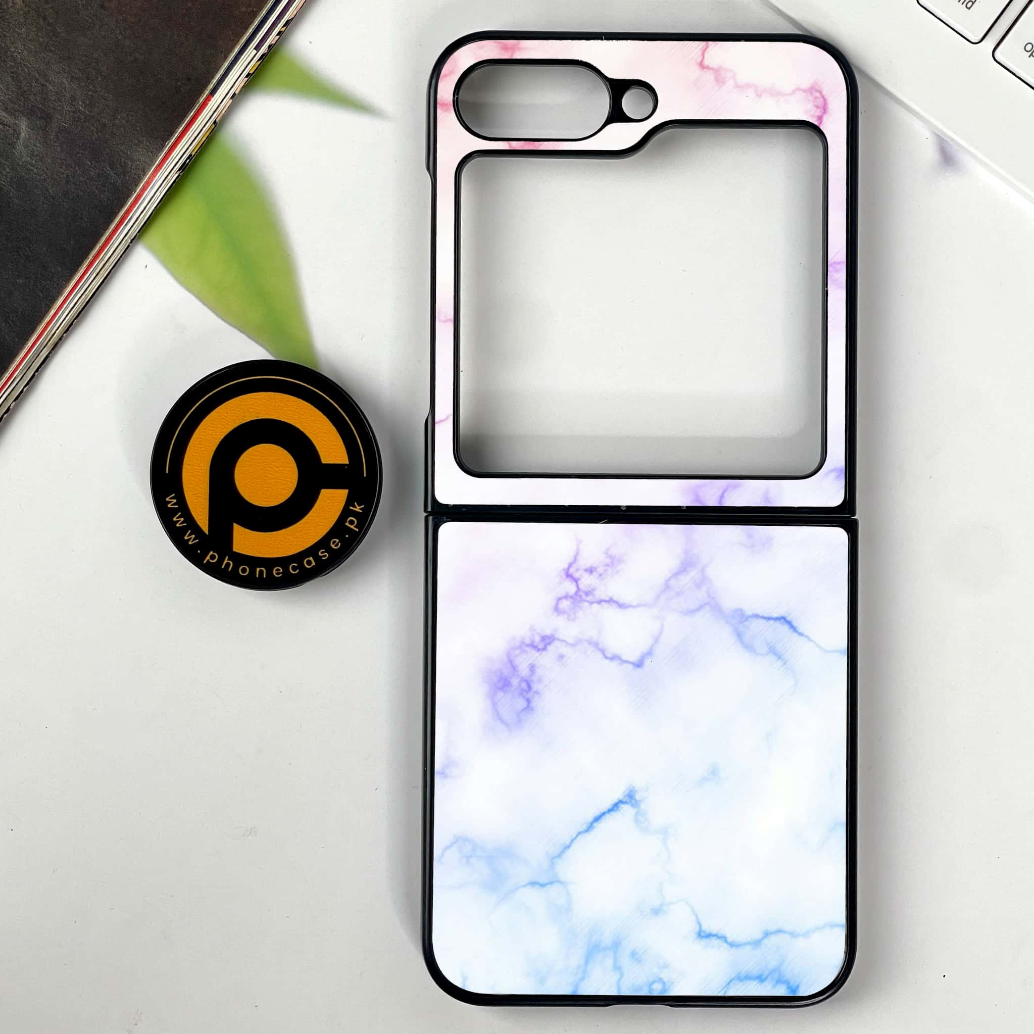 Galaxy Z Flip 7 - White Marble series - Premium Metal Printed soft Bumper shock Proof Case