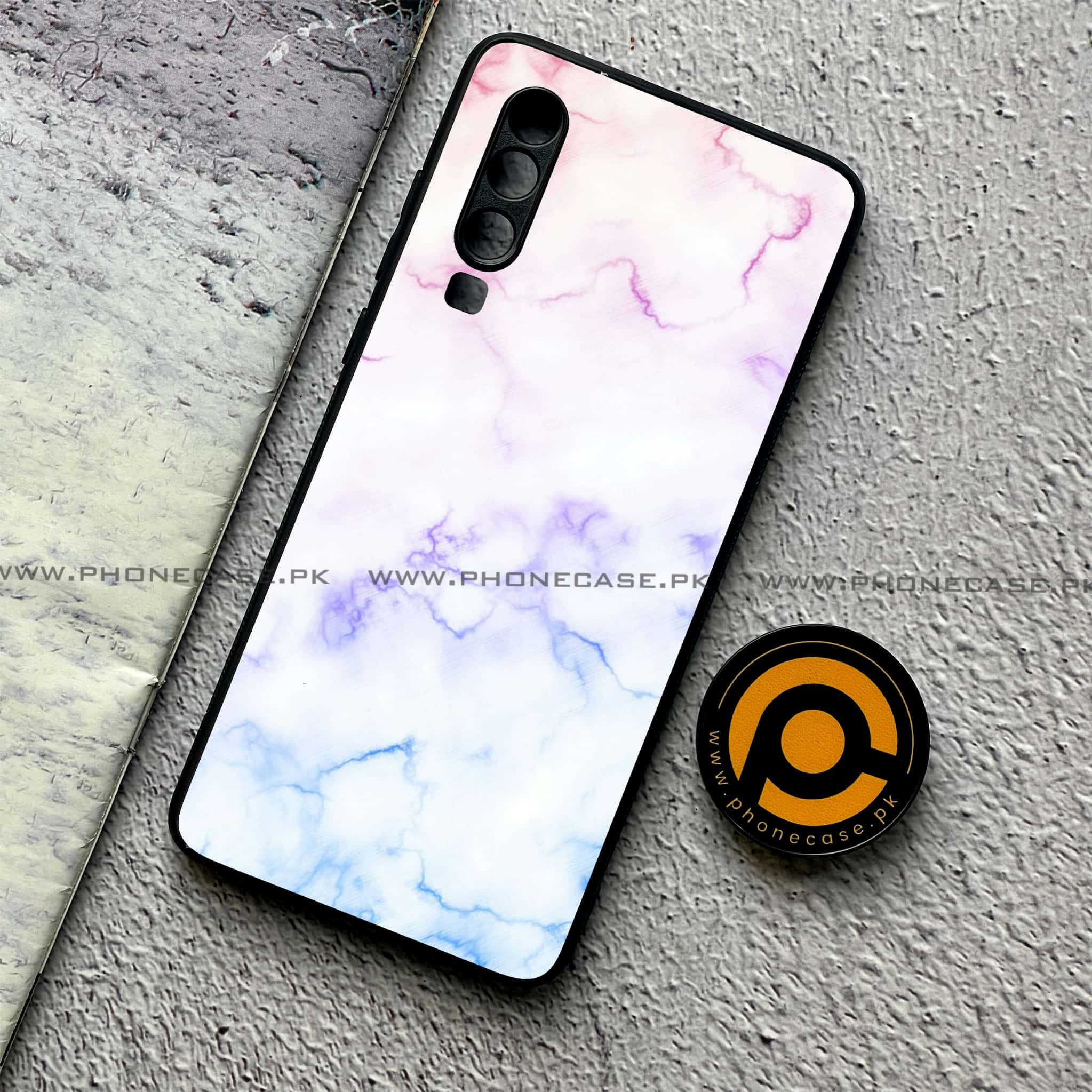 Huawei P30 - White Marble Series - Premium Printed Glass soft Bumper shock Proof Case